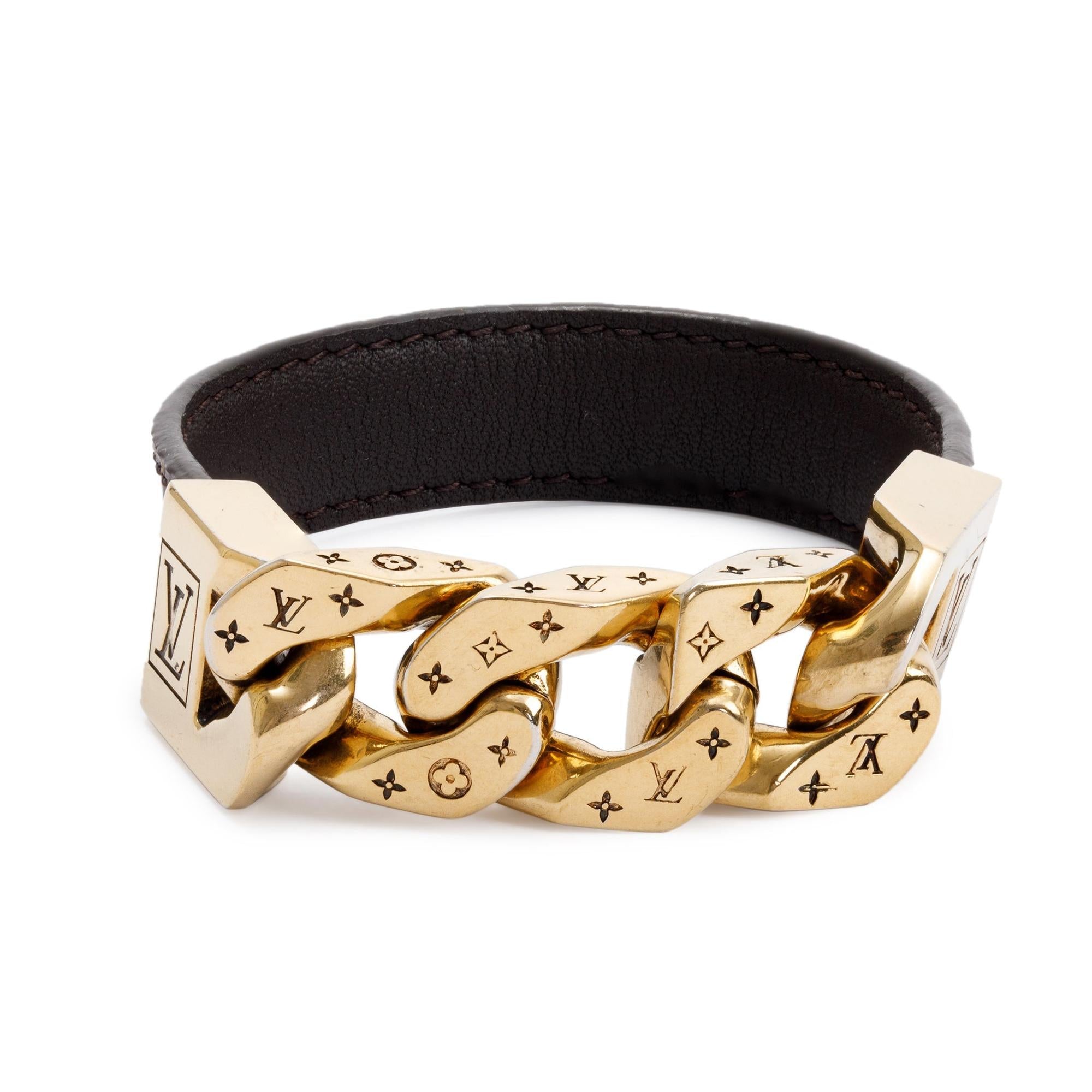 Louis Vuitton 2020 Brass Brown Leather & Monogram Canvas Monochain Reverso Bracelet