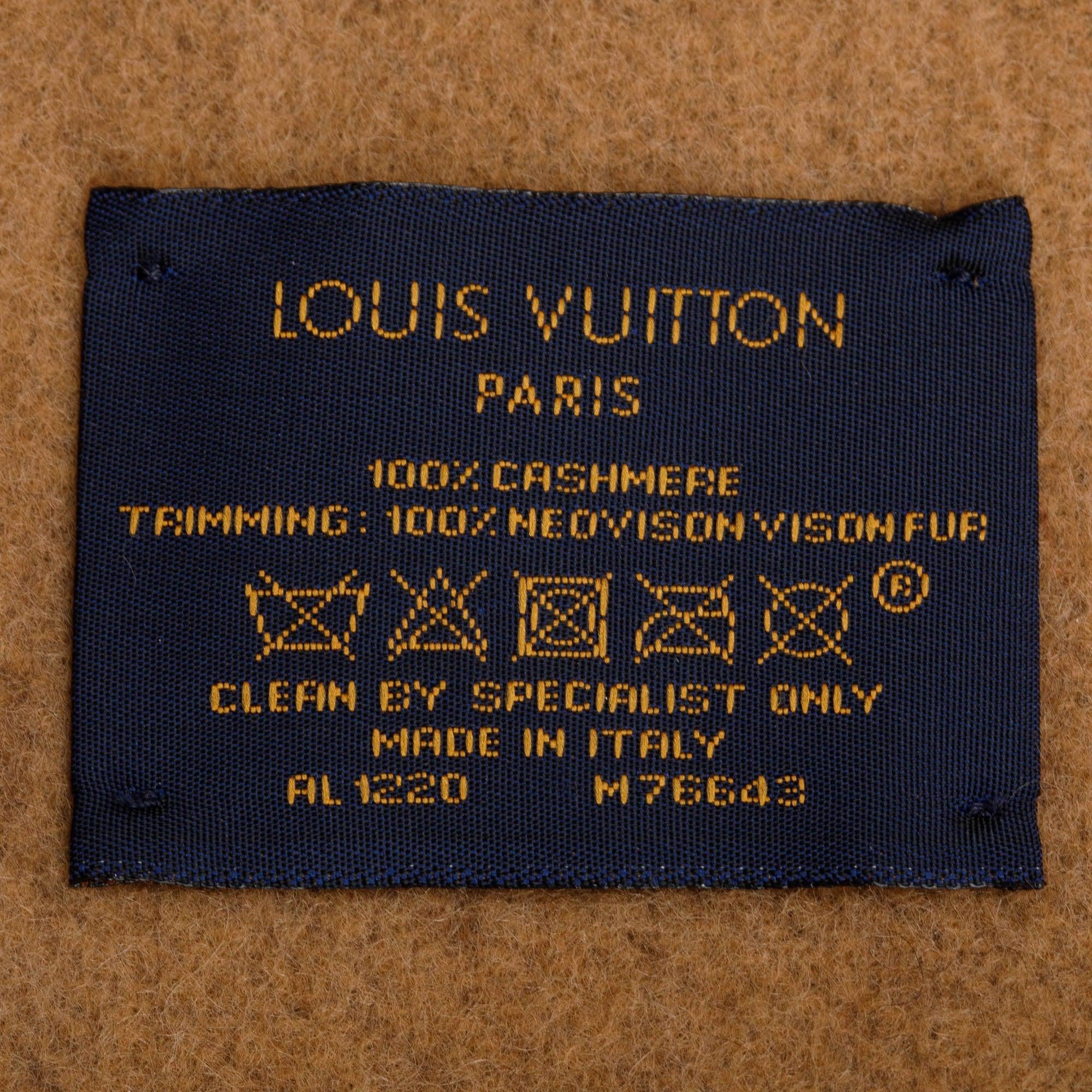 Louis Vuitton 2020 Brown/Beige Cashmere Mink Fur Pocket Monogram Cold Reykjavik Scarf w/ Box