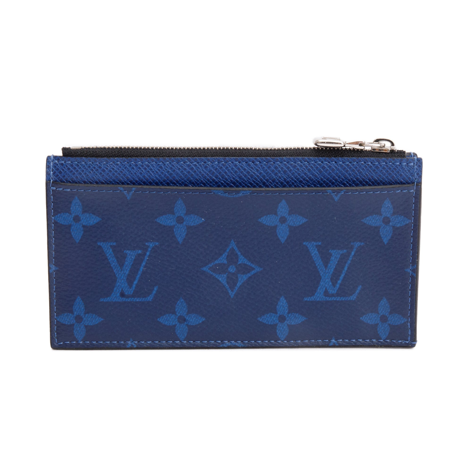 Louis Vuitton 2020 Cobalt Blue Monogram & Taigarama Leather Coin Card Holder w/ Box