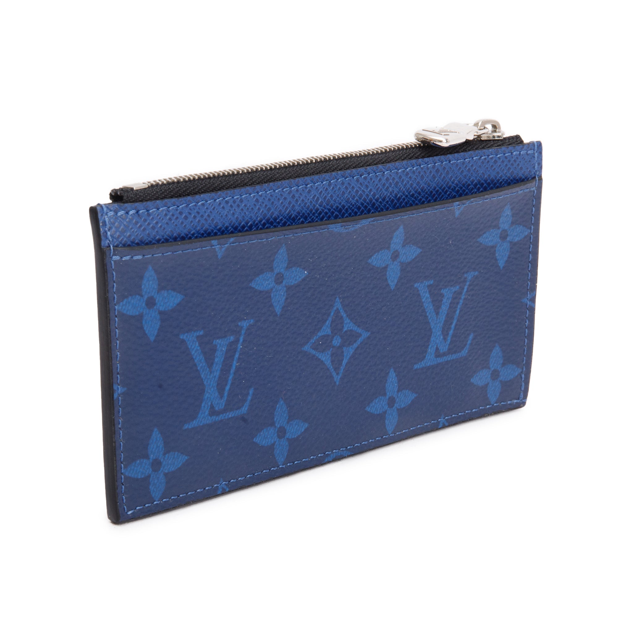 Louis Vuitton 2020 Cobalt Blue Monogram & Taigarama Leather Coin Card Holder w/ Box