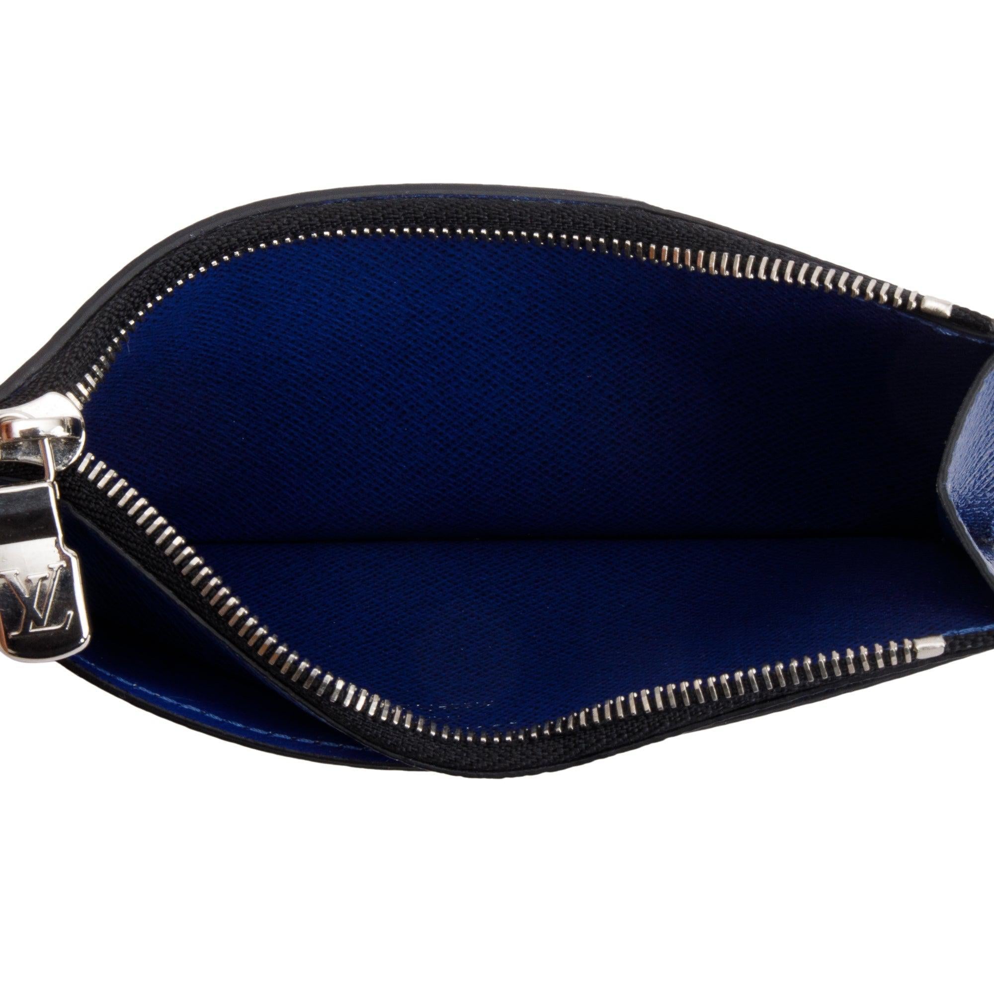 Louis Vuitton 2020 Cobalt Blue Monogram & Taigarama Leather Coin Card Holder w/ Box