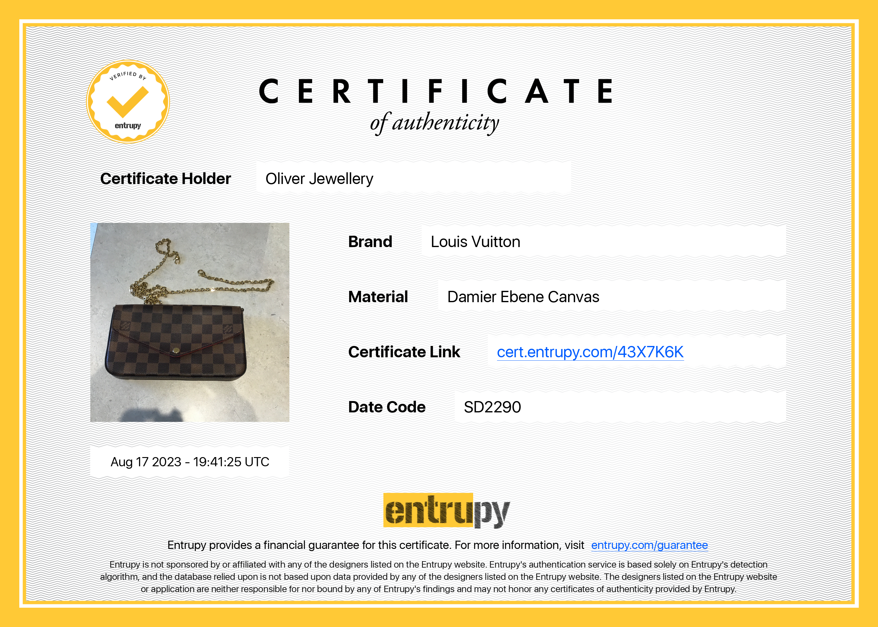 Louis Vuitton 2020 Damier Ebene Felicie Pochette Bag w/ Box