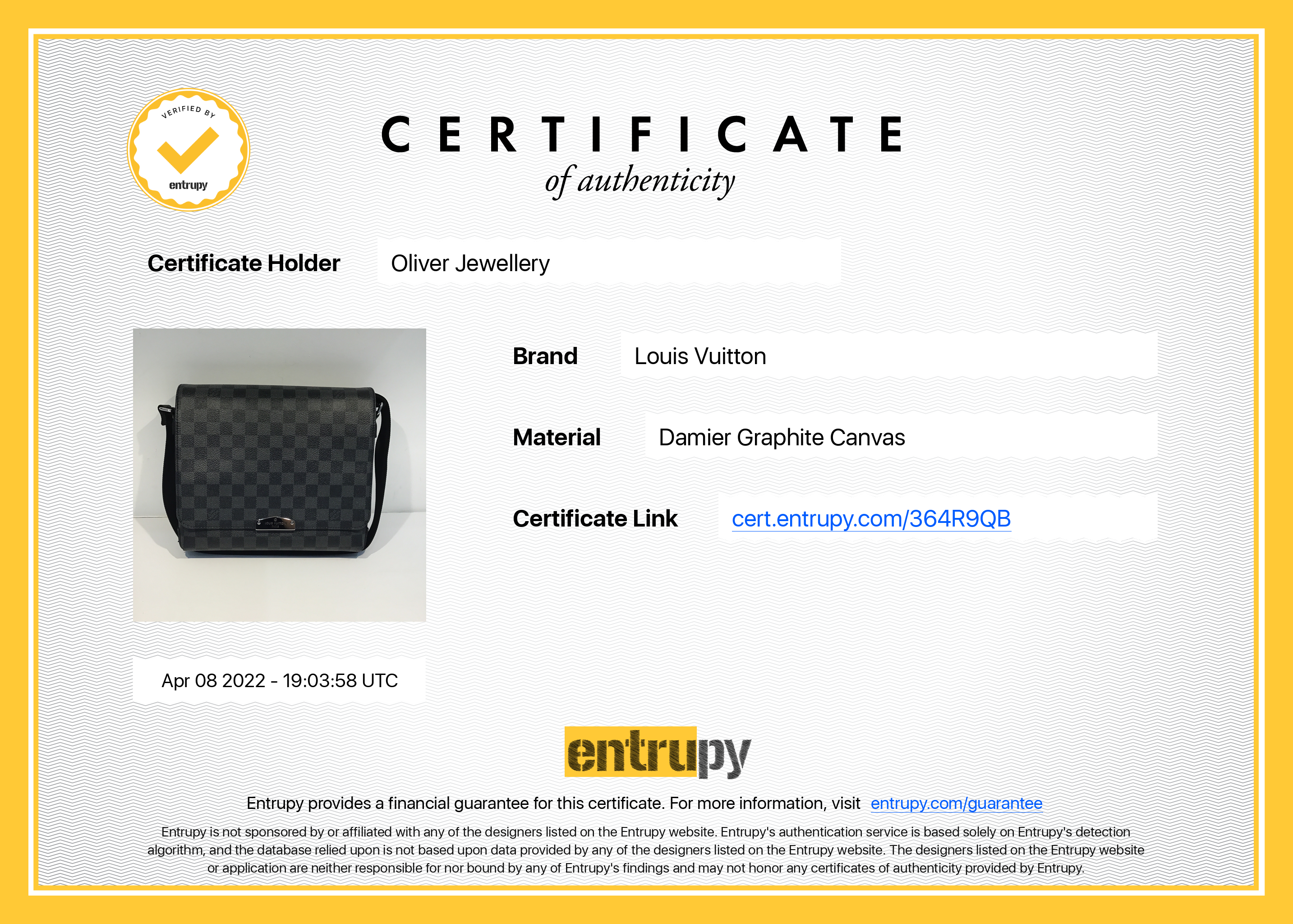 Louis Vuitton 2020 Damier Graphite District PM