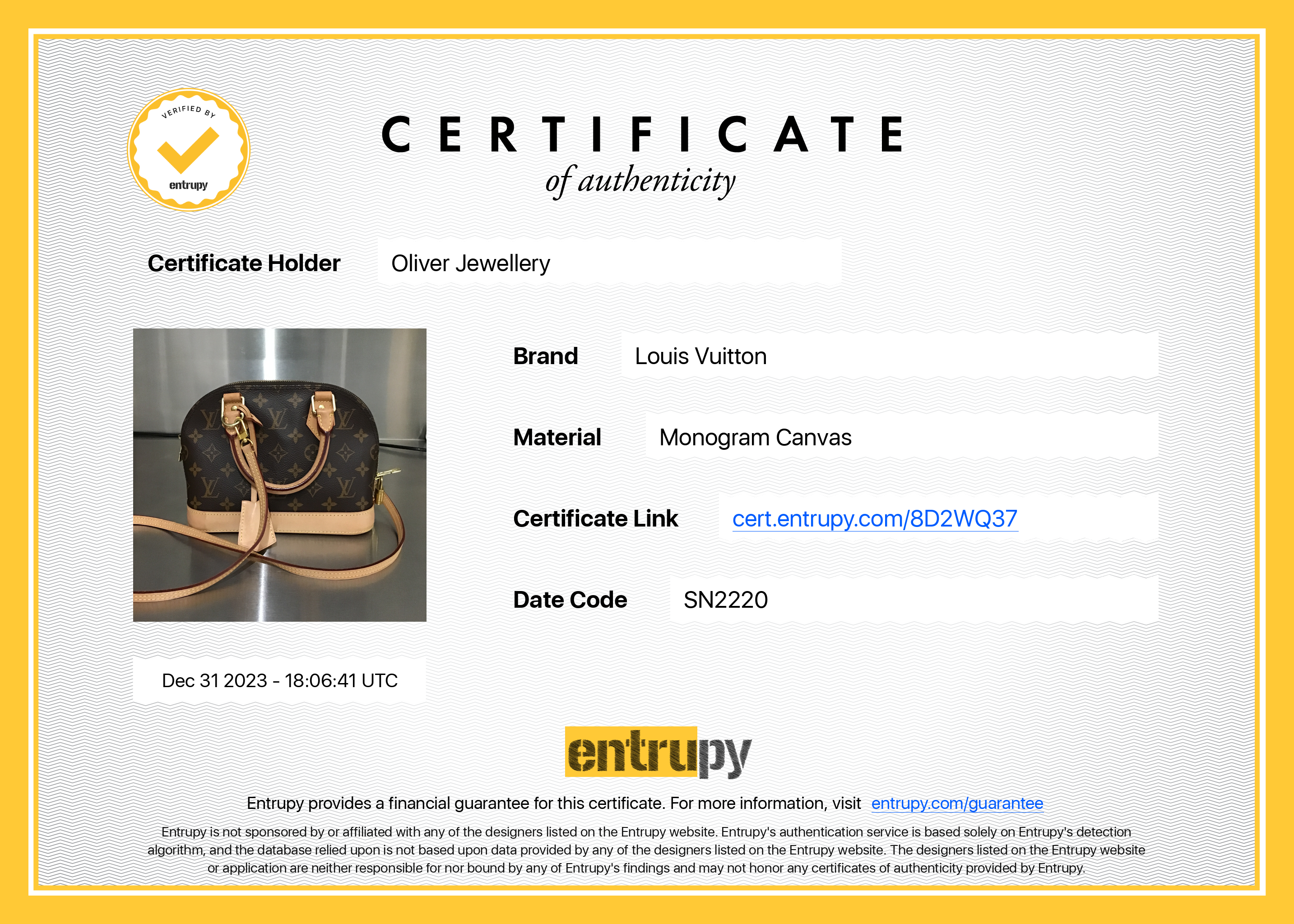 Louis Vuitton 2020 Monogram Alma BB w/ Strap, Box & Receipt