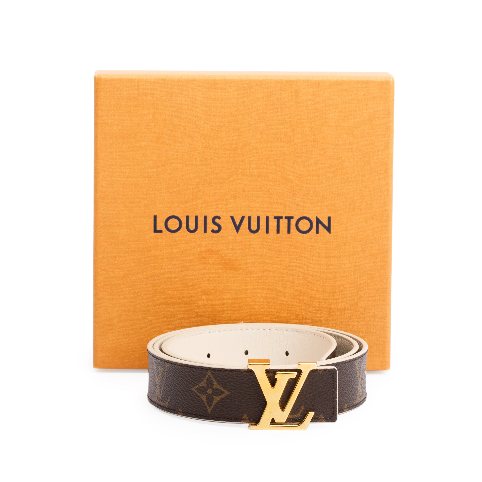 Louis Vuitton 2020 Monogram Beige Cowhide Leather LV Initiales 30 MM Reversible Belt 90 36 w/ Box