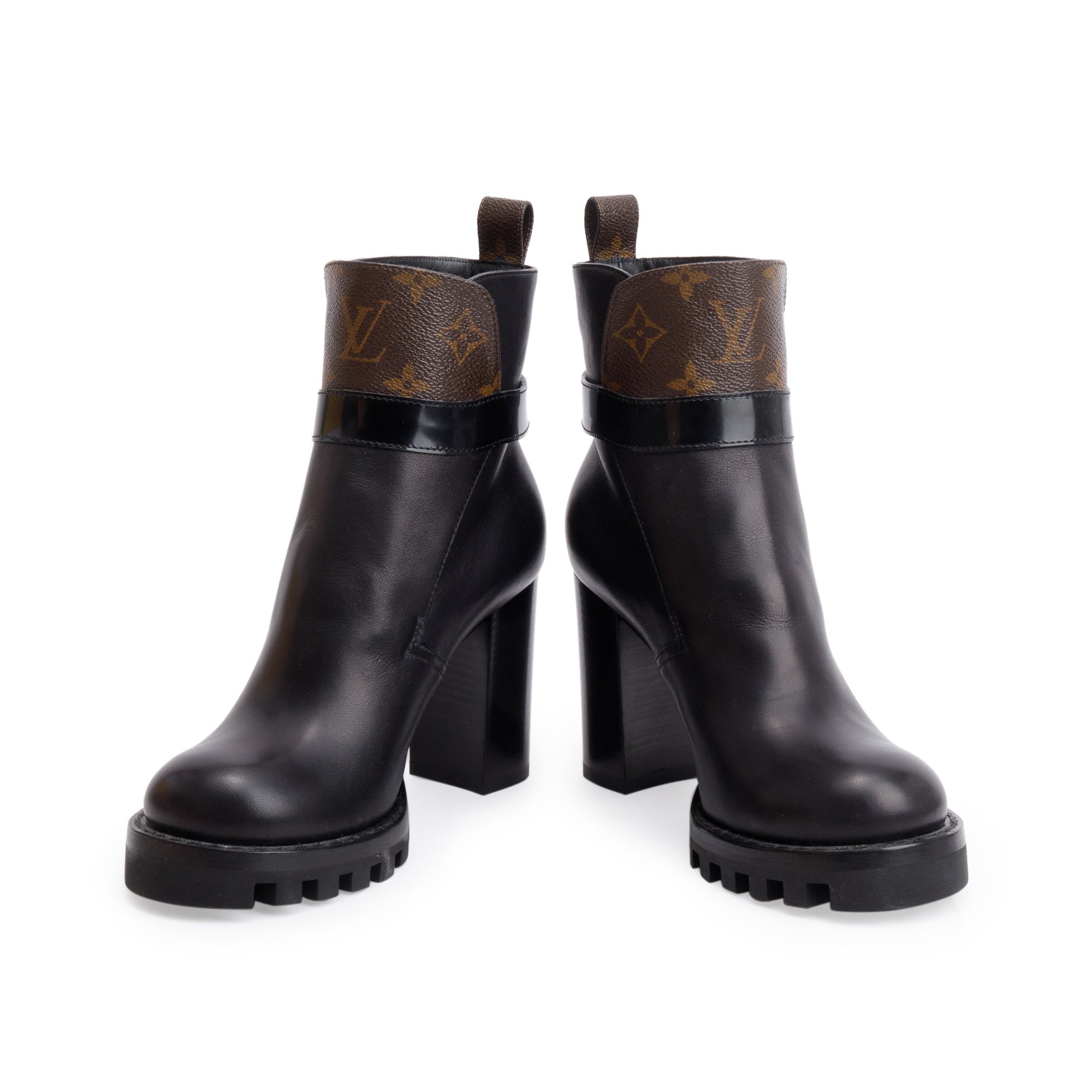 Louis Vuitton 2020 Monogram Black Leather Star Trail Combat Boots, Size 36.5 w/ Box