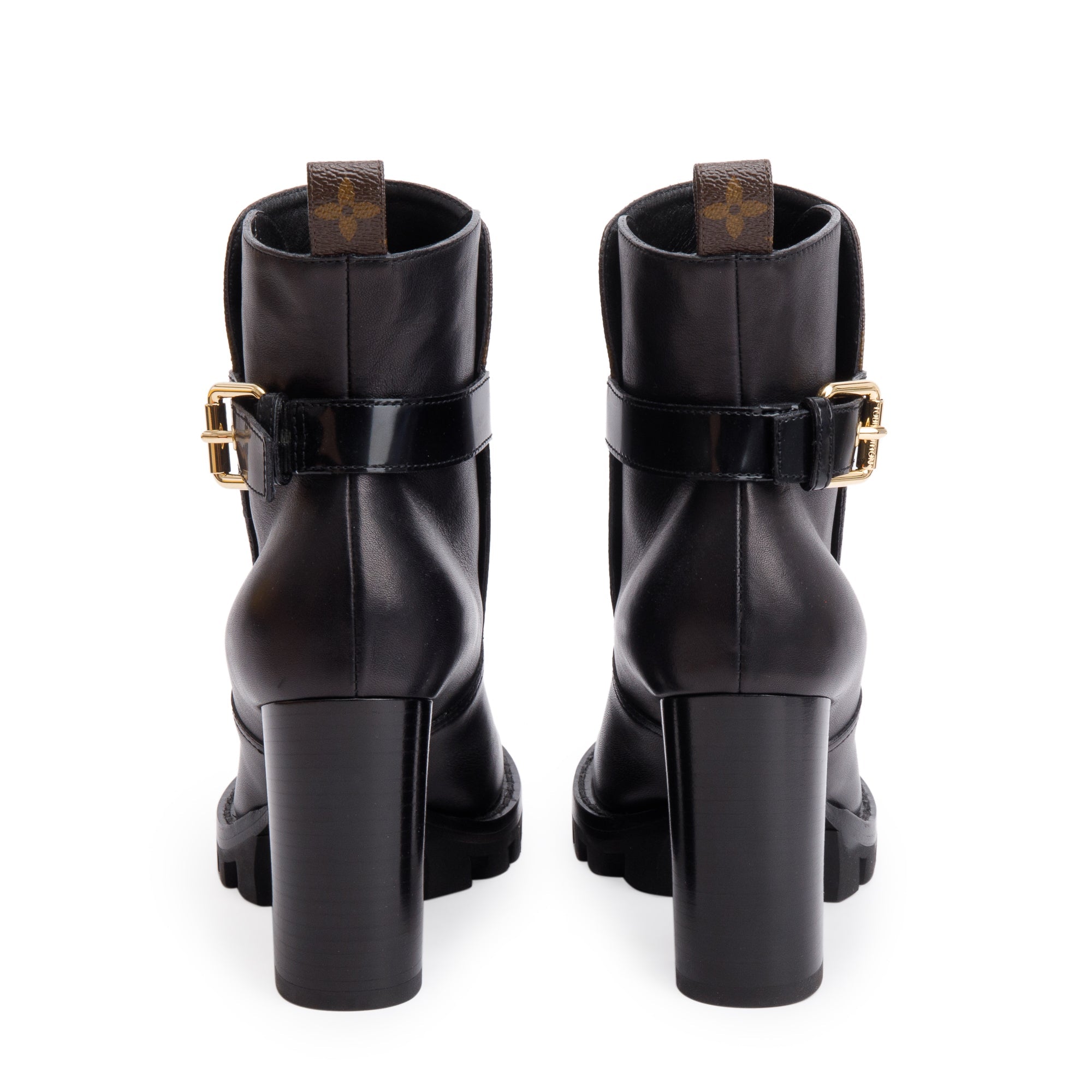 Louis Vuitton 2020 Monogram Black Leather Star Trail Combat Boots, Size 36.5 w/ Box
