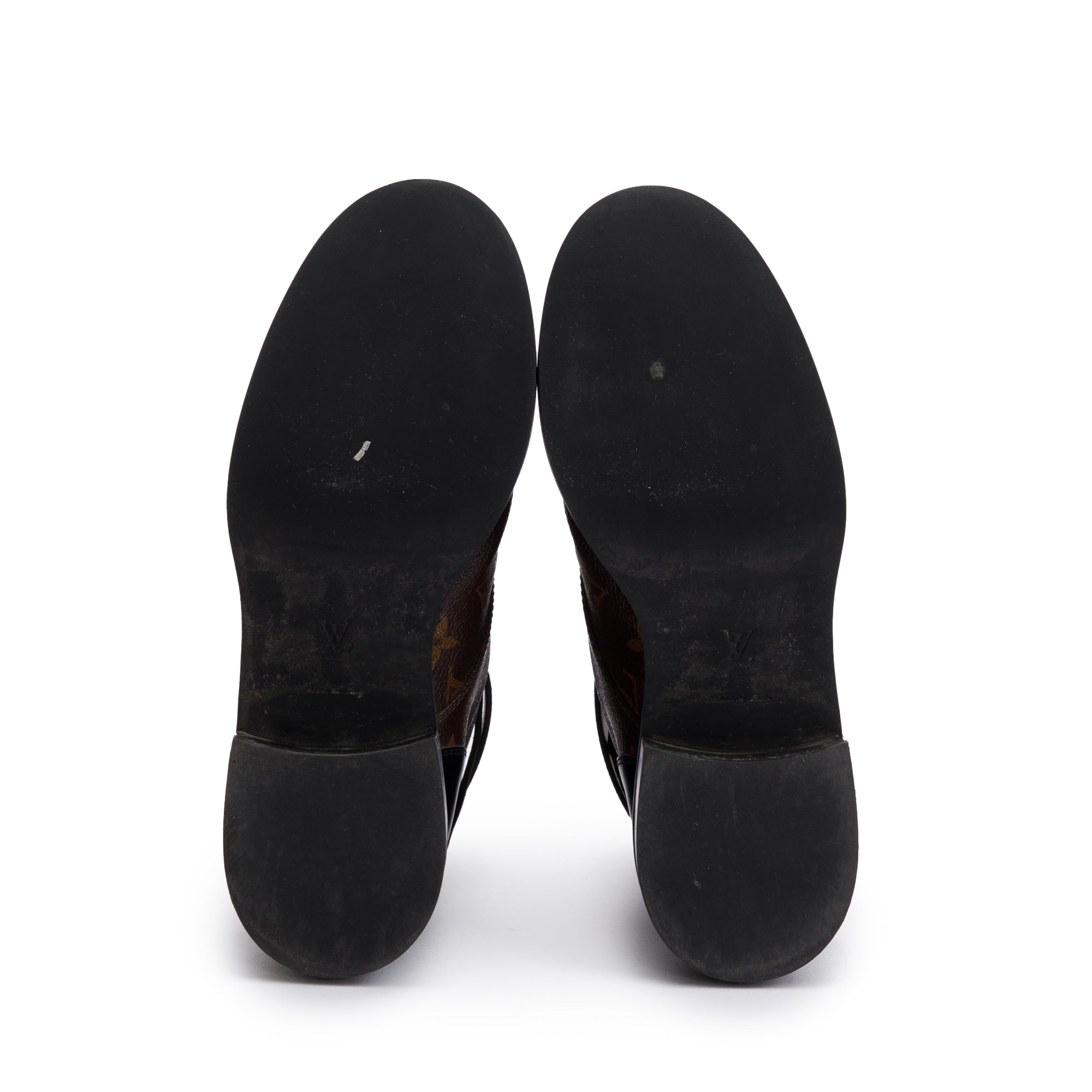 Louis Vuitton 2020 Monogram Black Leather Wonderland Flat Ranger Boots, Size 9