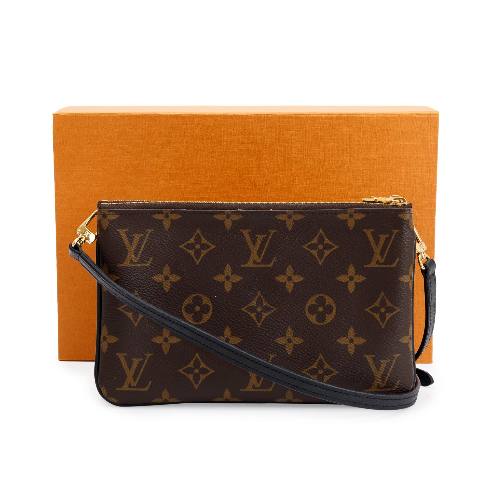 Louis Vuitton 2020 Monogram Giant Reverse & Monogram Double Zip Pochette w/ Strap & Box