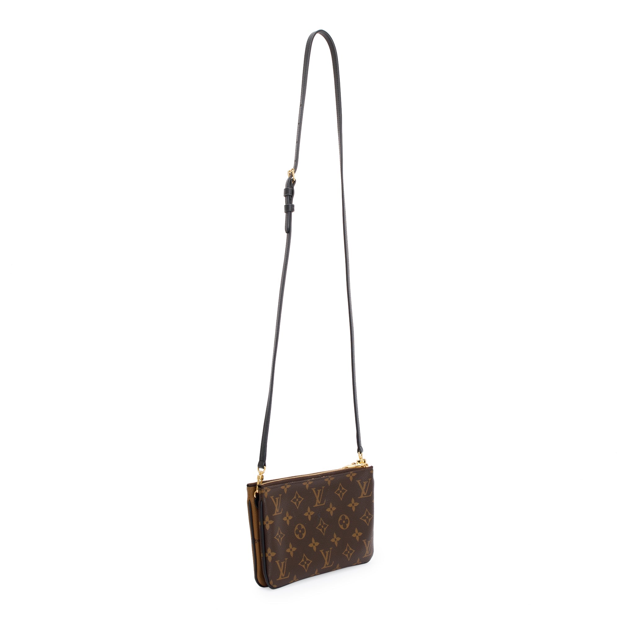Louis Vuitton 2020 Monogram Giant Reverse & Monogram Double Zip Pochette w/ Strap & Box