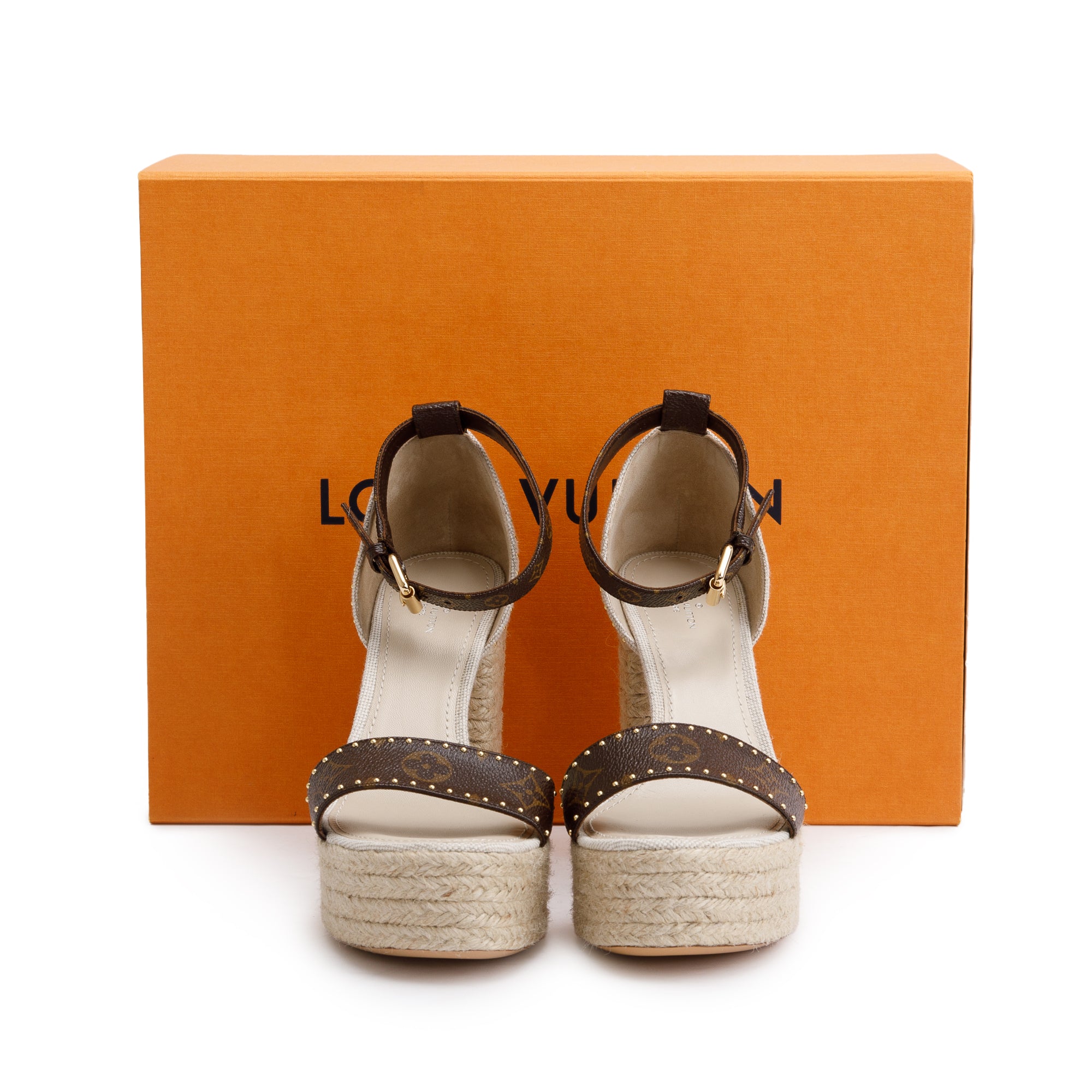 Louis Vuitton 2020 Monogram/Beige Canvas Coastline Wedge Espadrille Sandals, Size 39 w/ Box