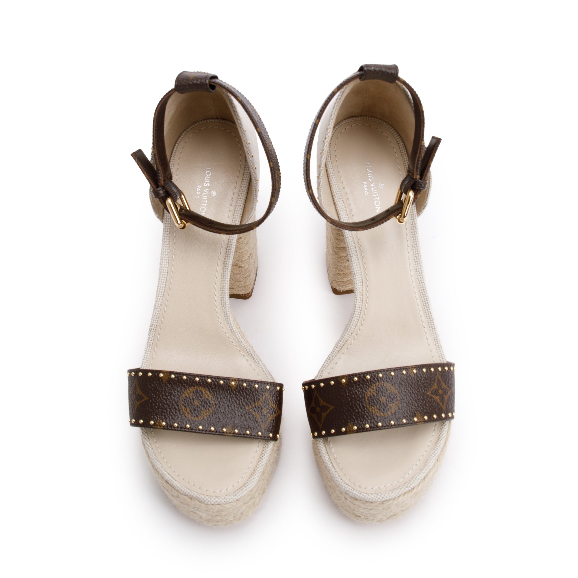 Louis Vuitton 2020 Monogram/Beige Canvas Coastline Wedge Espadrille Sandals, Size 39 w/ Box