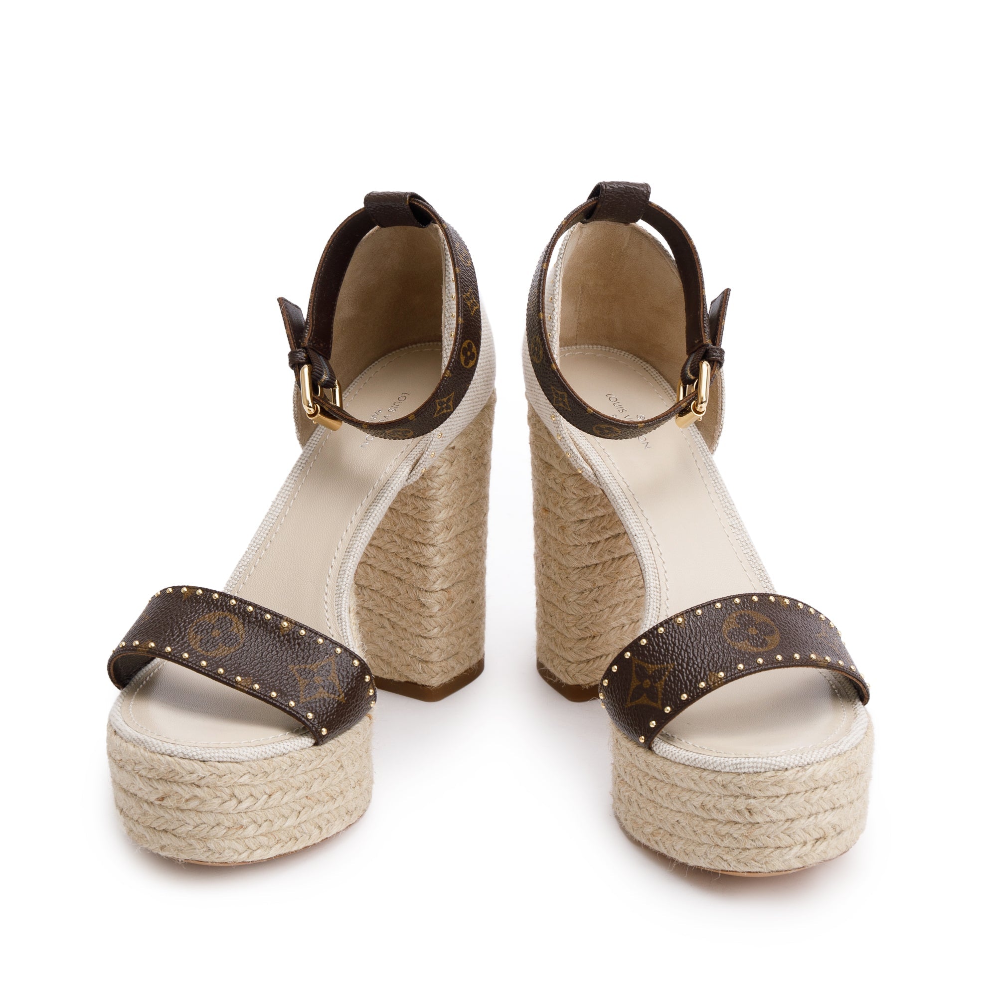 Louis Vuitton 2020 Monogram/Beige Canvas Coastline Wedge Espadrille Sandals, Size 39 w/ Box