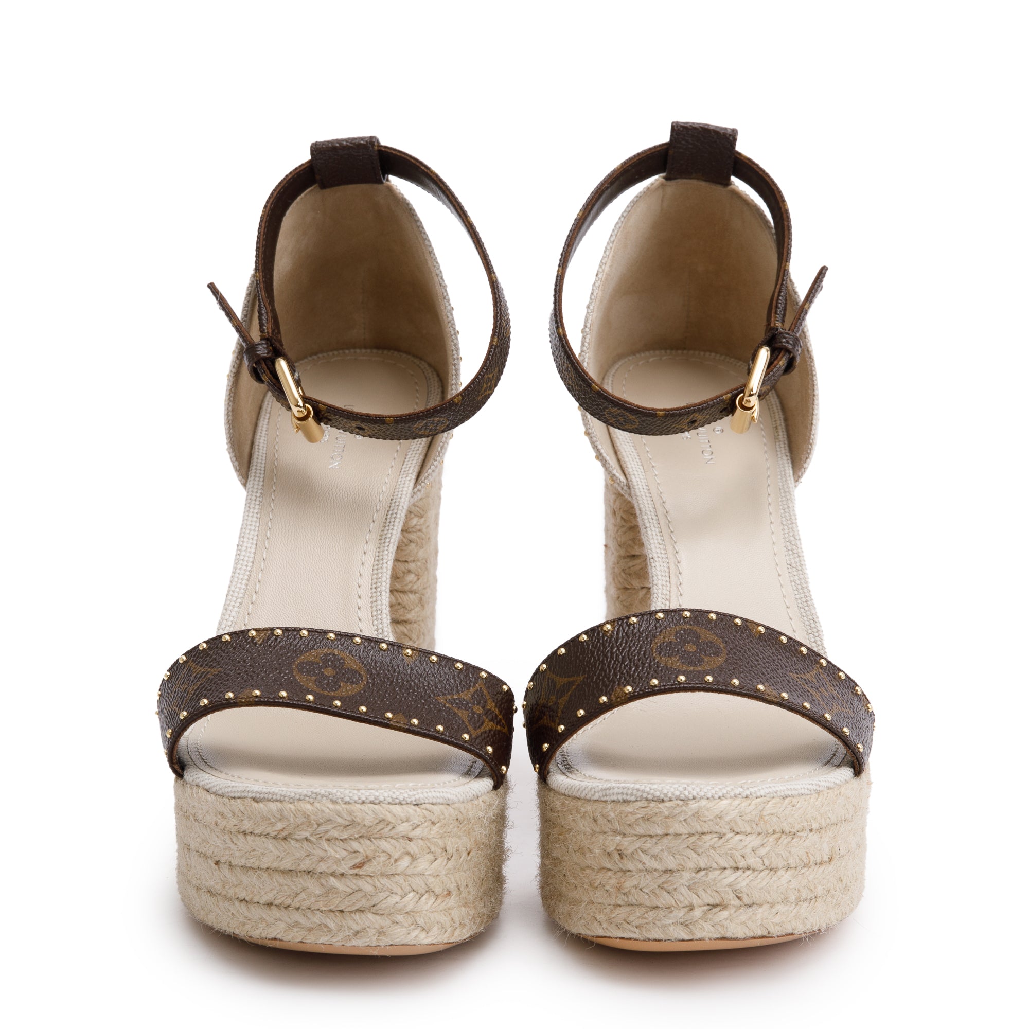 Louis Vuitton 2020 Monogram/Beige Canvas Coastline Wedge Espadrille Sandals, Size 39 w/ Box