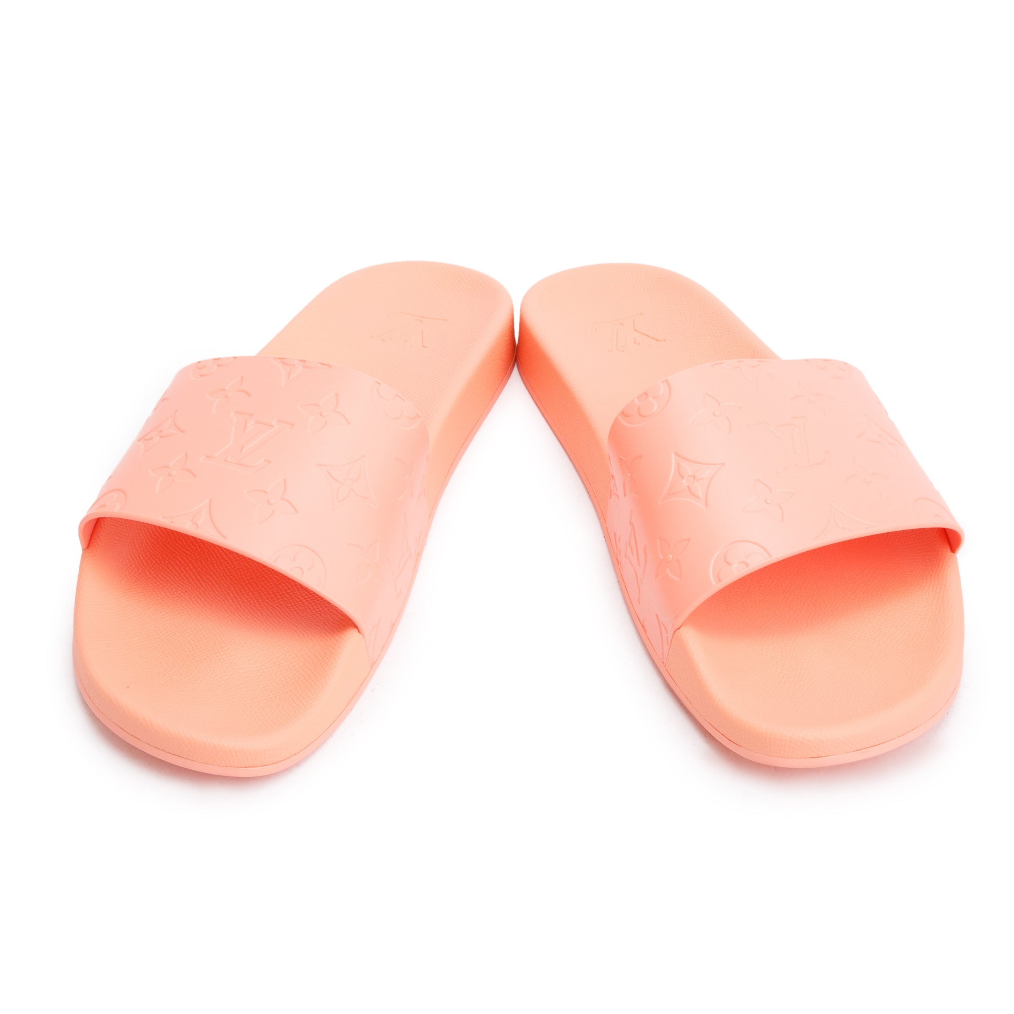 Louis Vuitton 2020 Peach Monogram Rubber Water Font Mule, Size 12