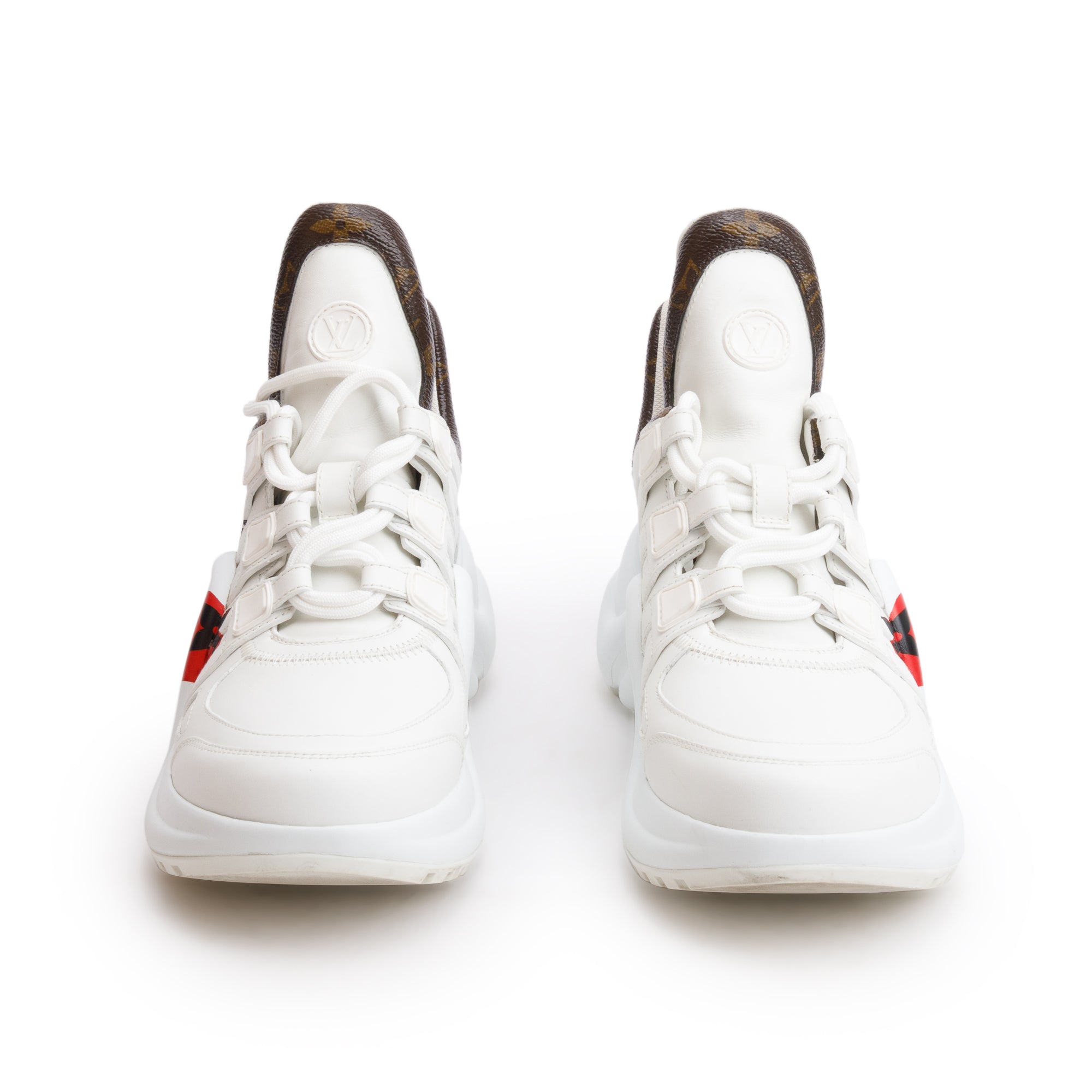 Louis Vuitton 2020 White Leather Monogram Trim LV Heart Archlight Sneakers, Size 37.5 w/ Box