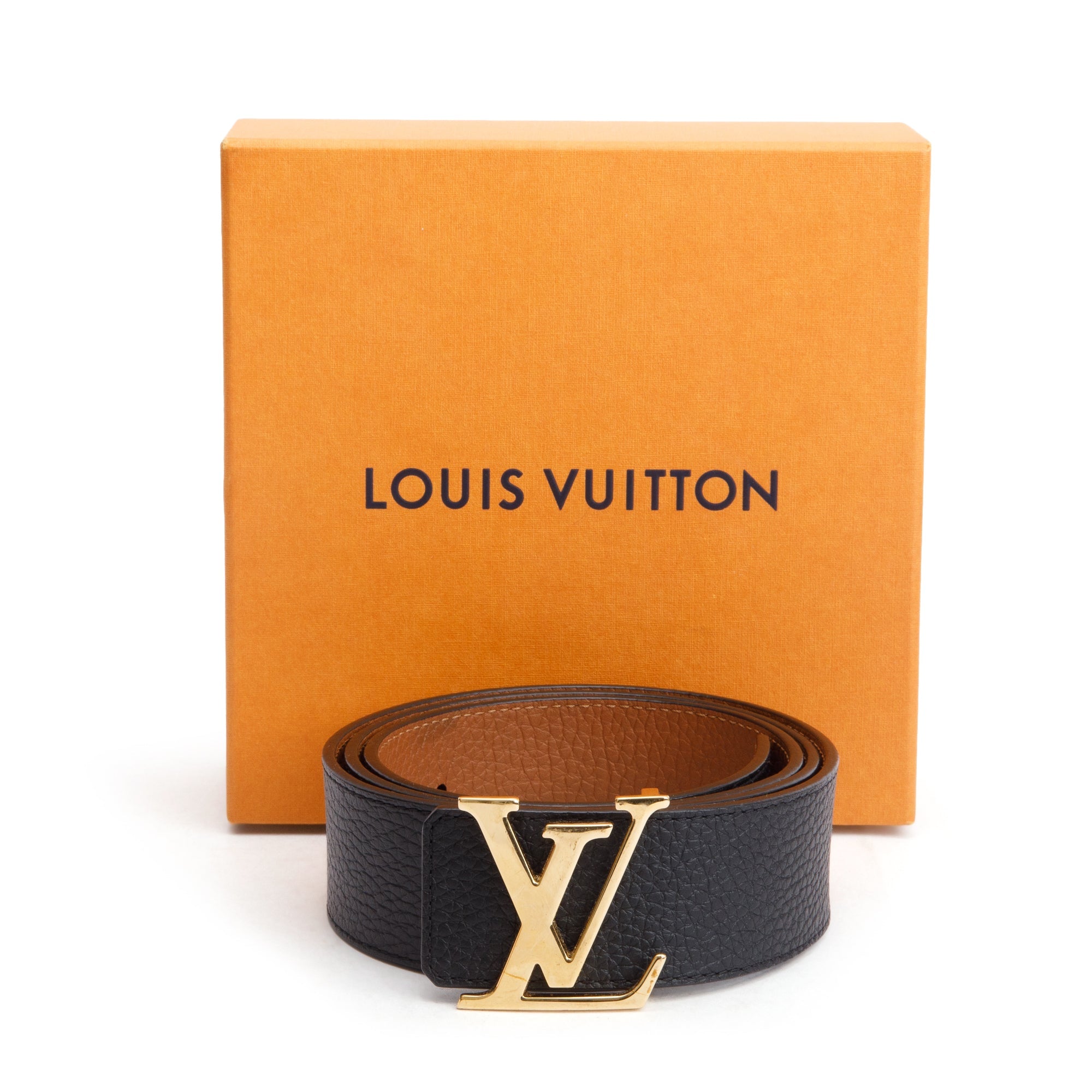 Louis Vuitton 2021 Black & Brown Taurillon Leather LV Initials 40 MM Reversible Belt 95 38 w/ Box