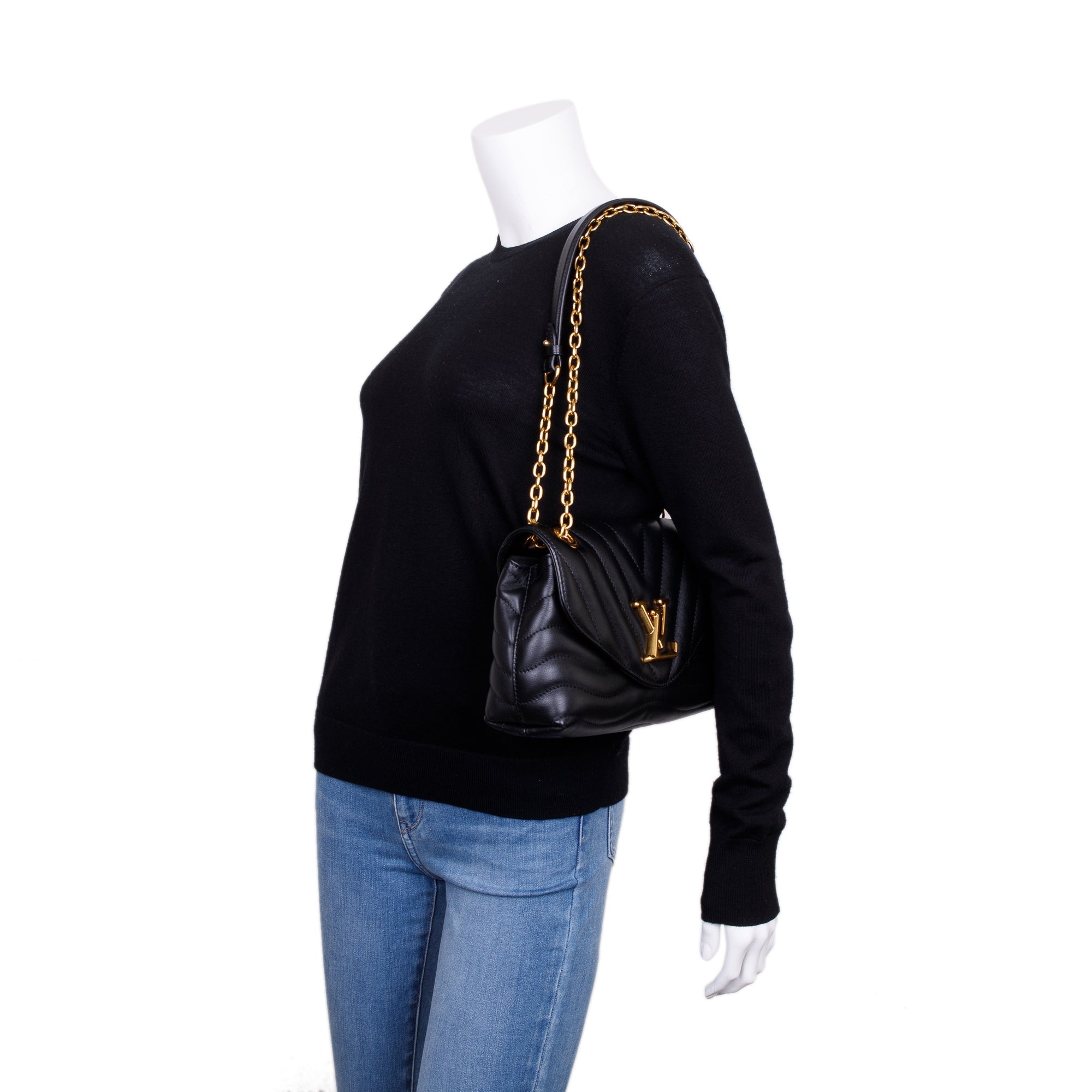 Louis Vuitton 2021 Black Cowhide Leather New Wave Chain Bag MM w/ Box & Receipt