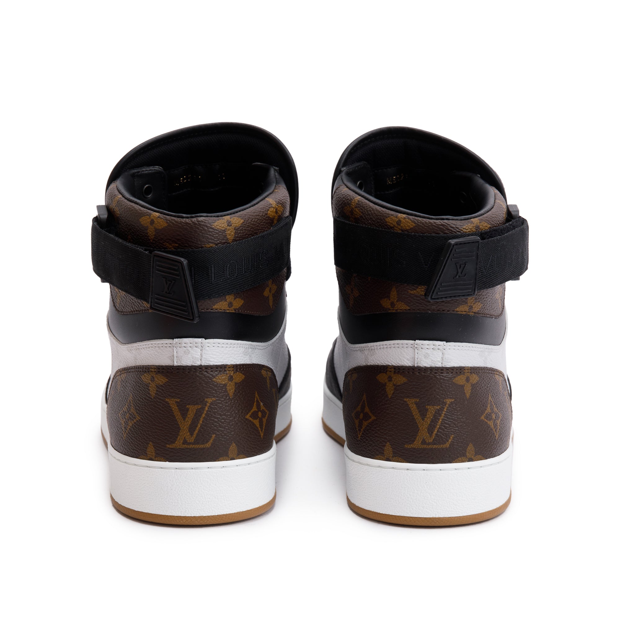 Louis Vuitton 2021 Black Leather Iconic Monogram Canvas Rivoli Sneaker Boots, Size 11 w/ Box