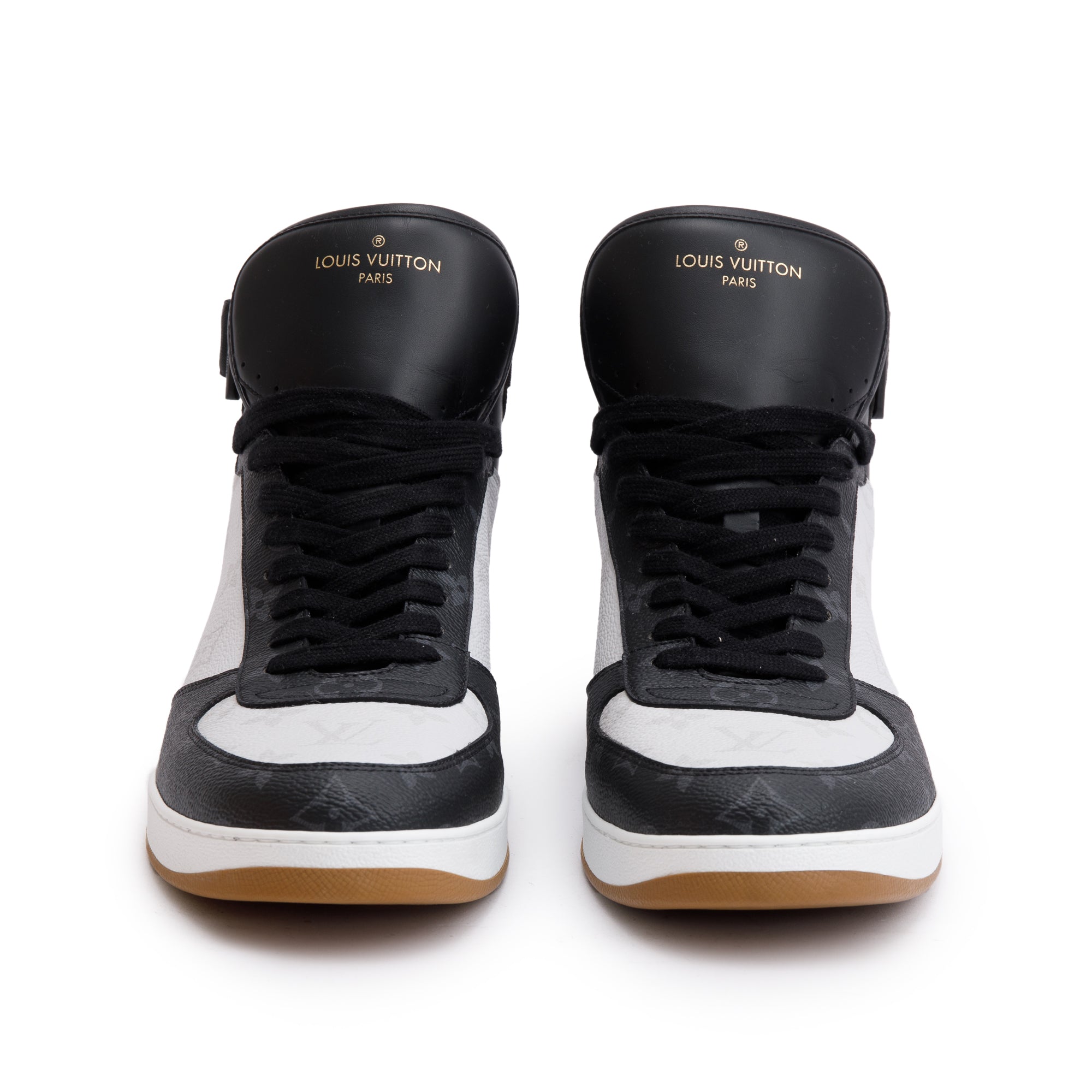 Louis Vuitton 2021 Black Leather Iconic Monogram Canvas Rivoli Sneaker Boots, Size 11 w/ Box