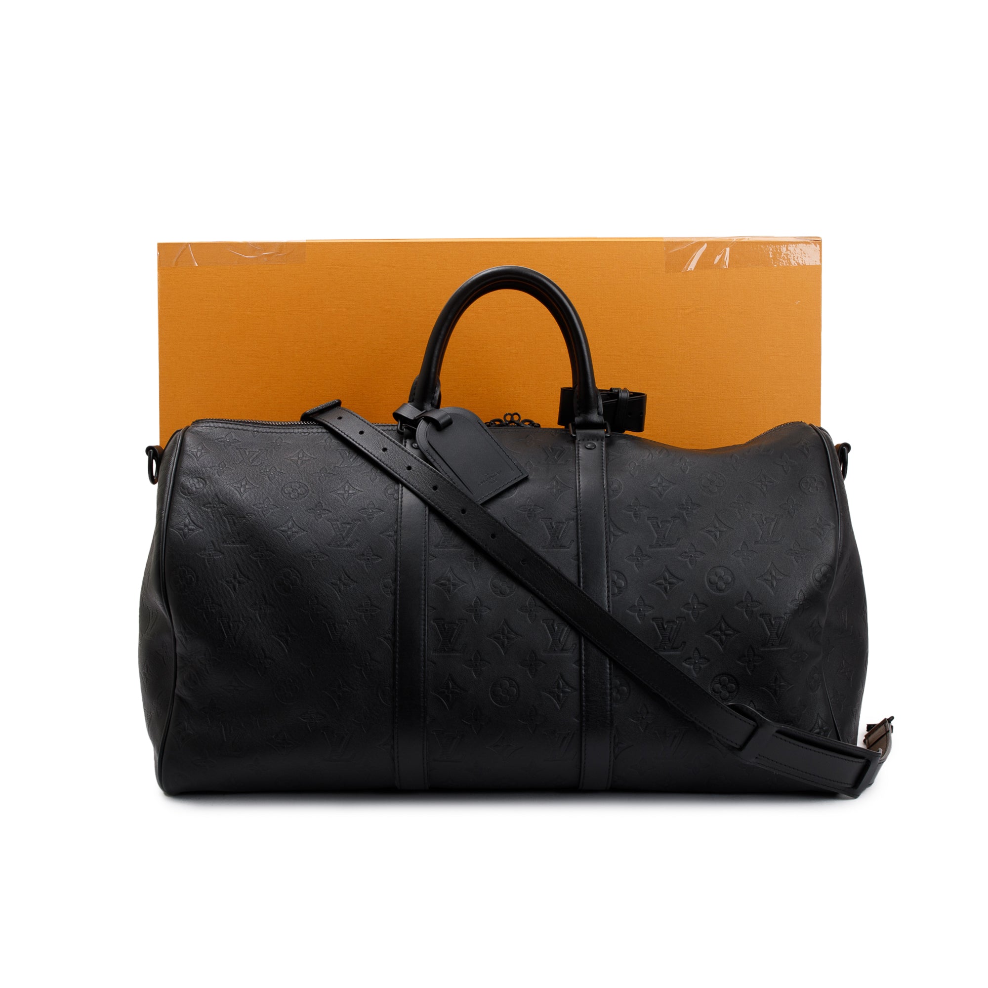 Louis Vuitton 2021 Black Monogram Shadow Embossed Keepall Bandouliere 50 w/ Box & Receipt