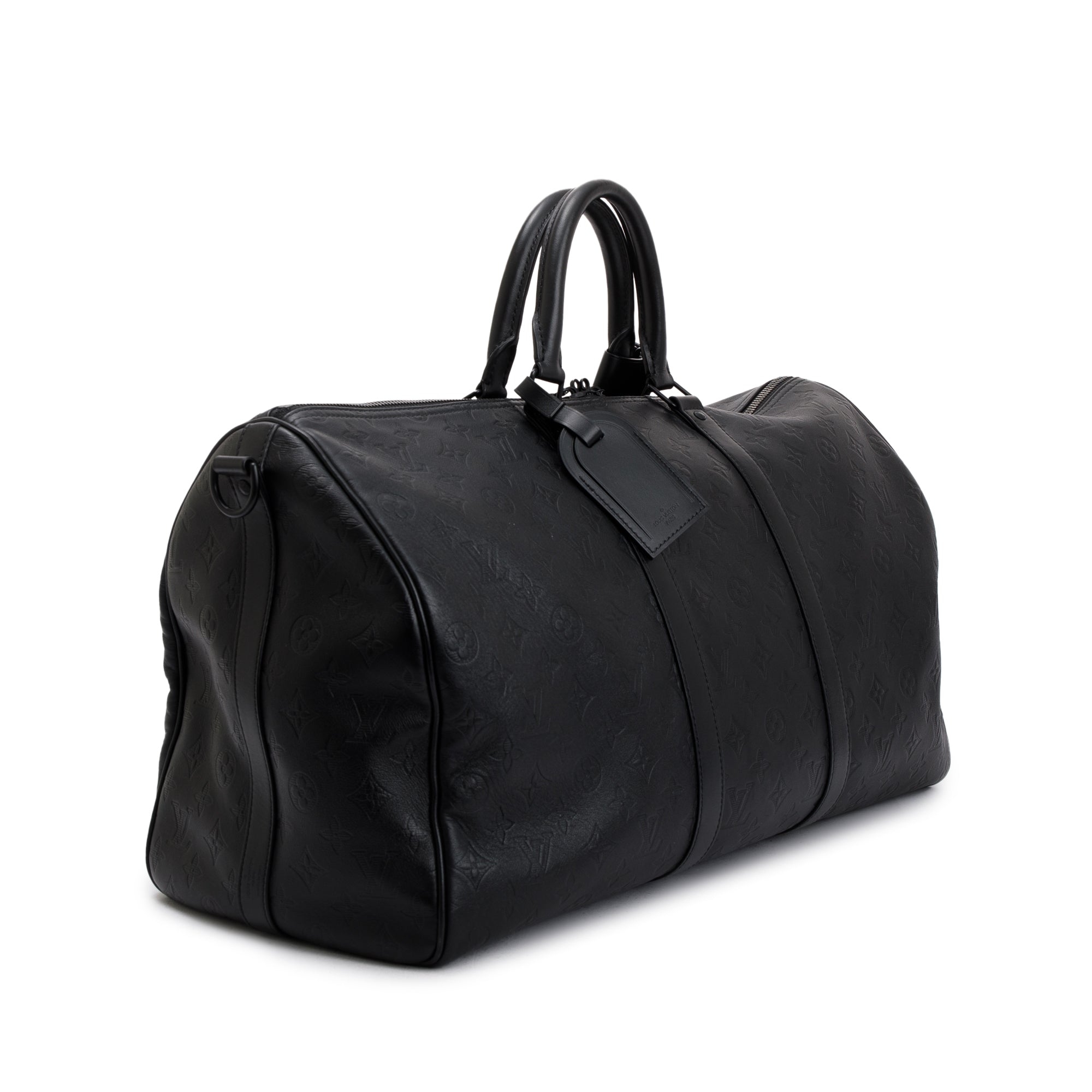 Louis Vuitton 2021 Black Monogram Shadow Embossed Keepall Bandouliere 50 w/ Box & Receipt