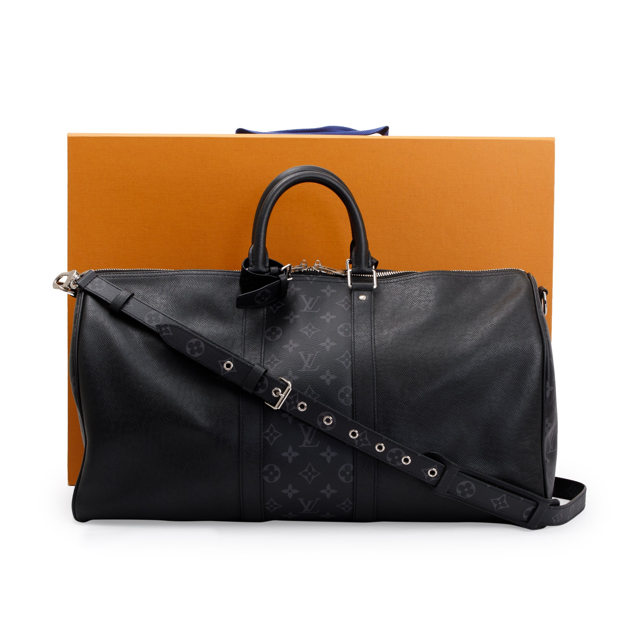 Louis Vuitton 2021 Black Taigarama Keepall Bandouliere 50 w/ Box