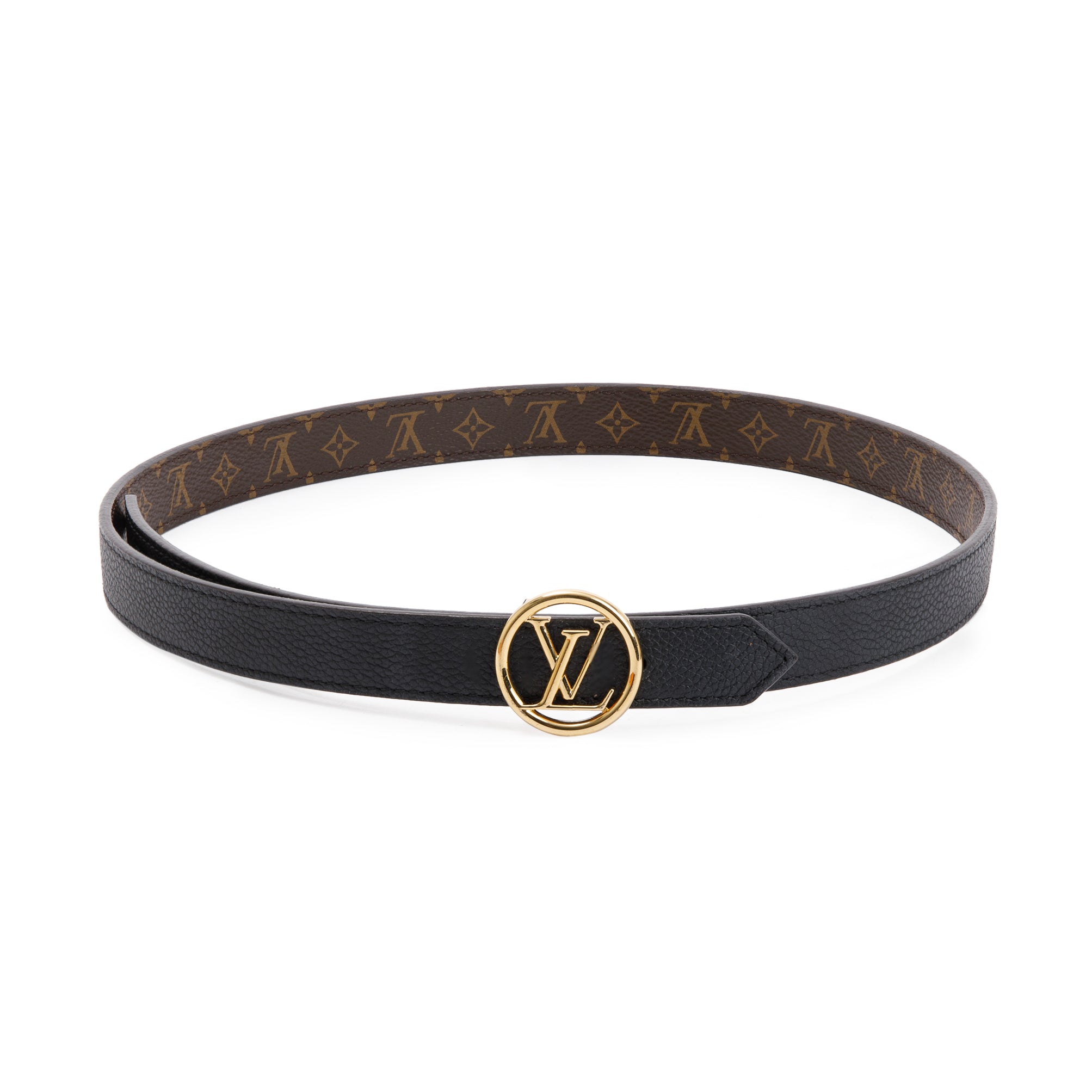 Louis Vuitton 2021 Monogram Canvas & Black Leather Circle LV 20 MM Reversible Belt, Size 75 30 w/ Box & Receipt