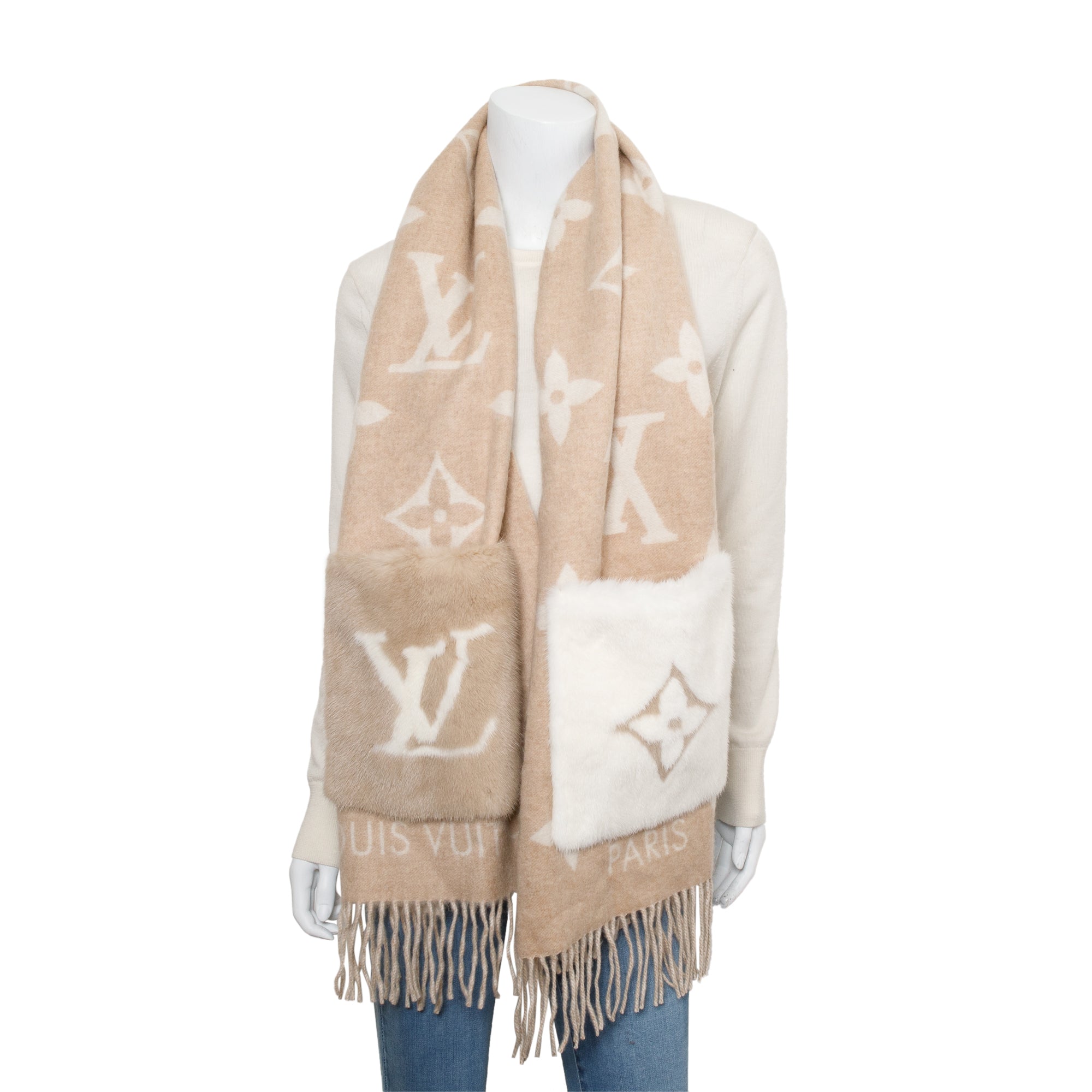 Louis Vuitton 2021 Neutral/Beige Cashmere Mink Fur Pocket Monogram