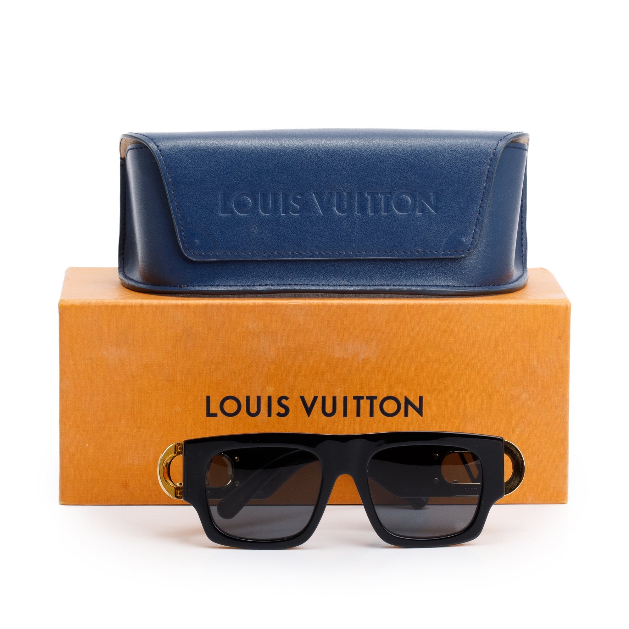 Louis Vuitton 2021 Z1478W Black Acetate Link Square Sunglasses w
