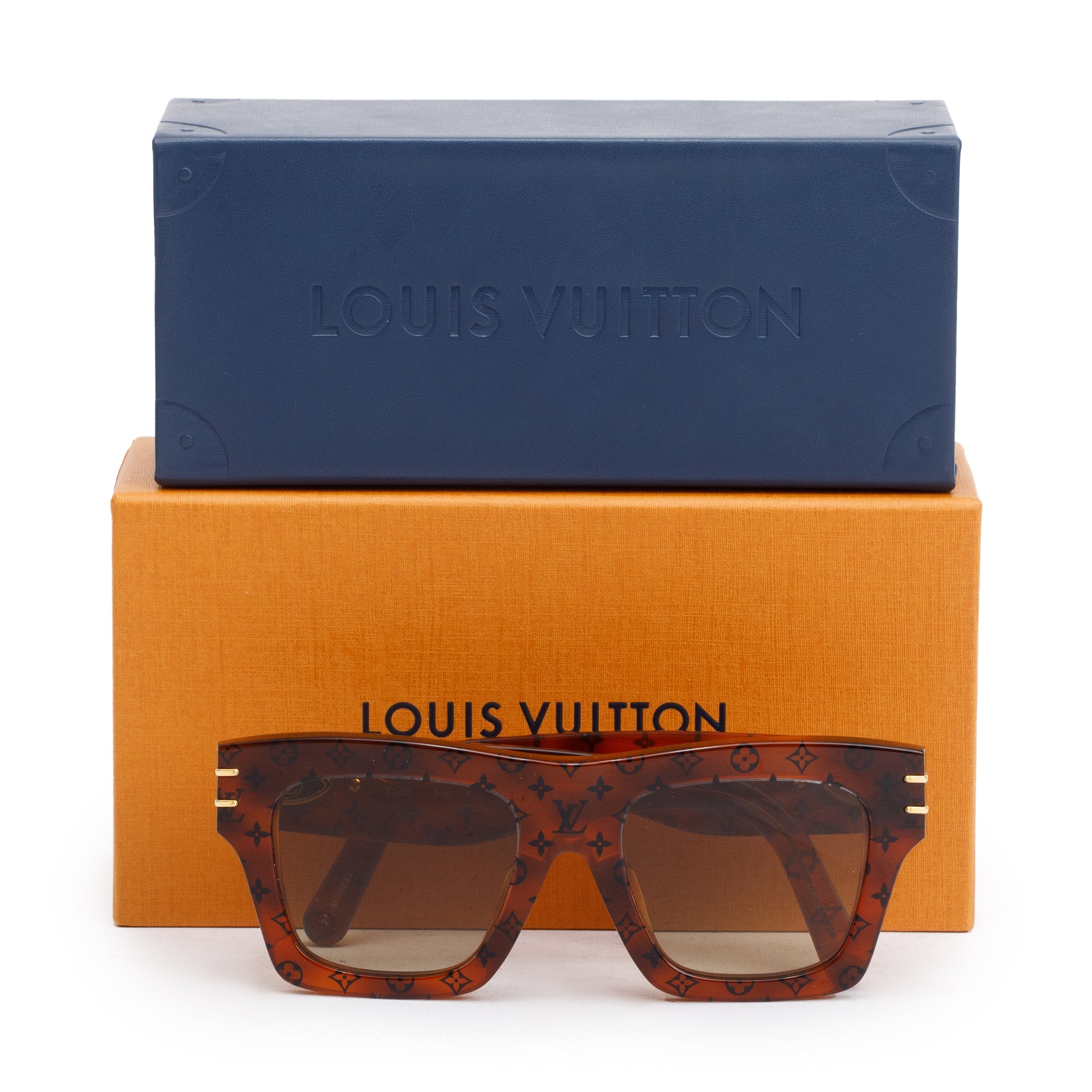 Louis Vuitton 2021 Z1483E Brown Monogram Acetate Blade Square Sunglasses w/ Box & Case