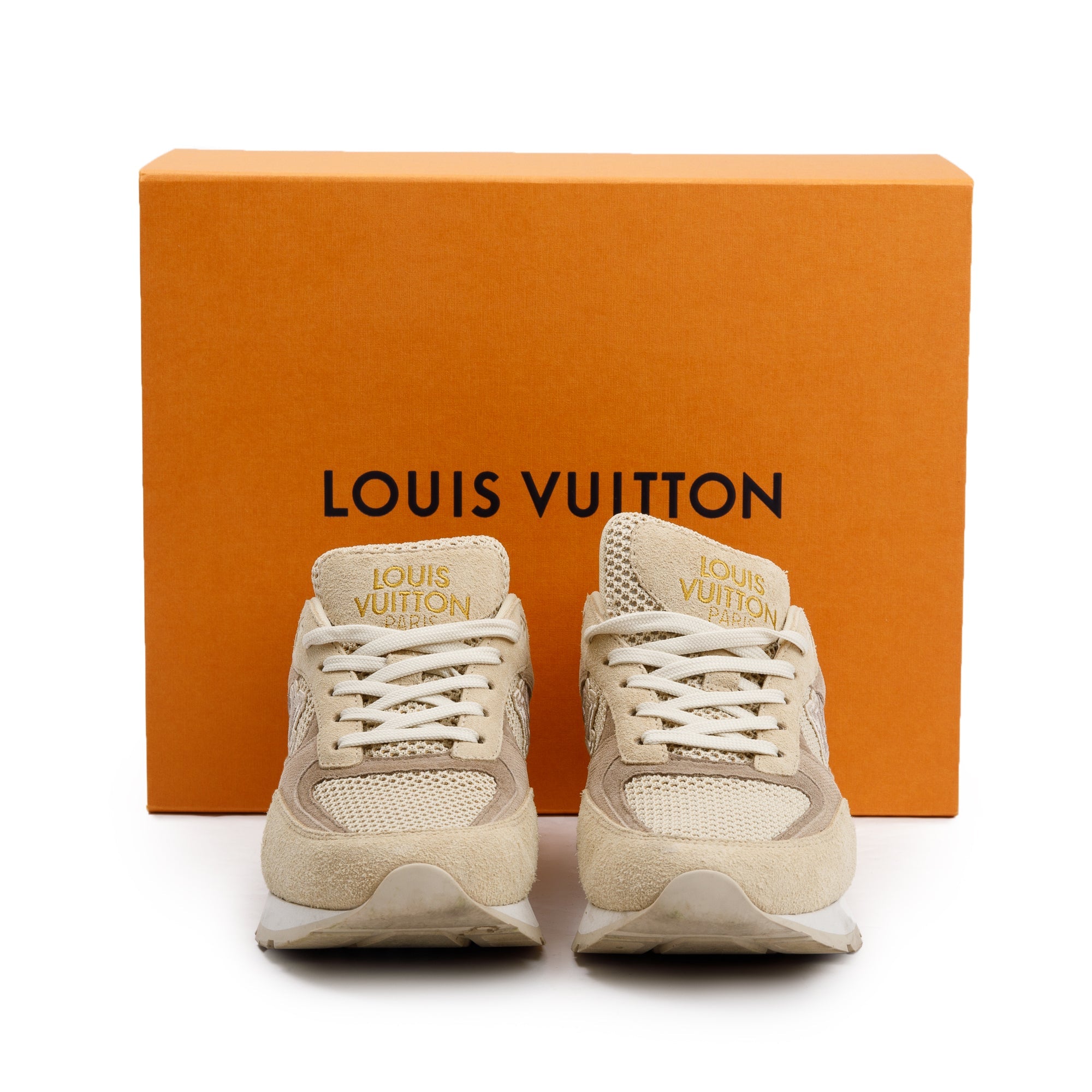 Louis Vuitton 2022 Beige Suede LV Trainer Sneakers, Size 7 w/ Box
