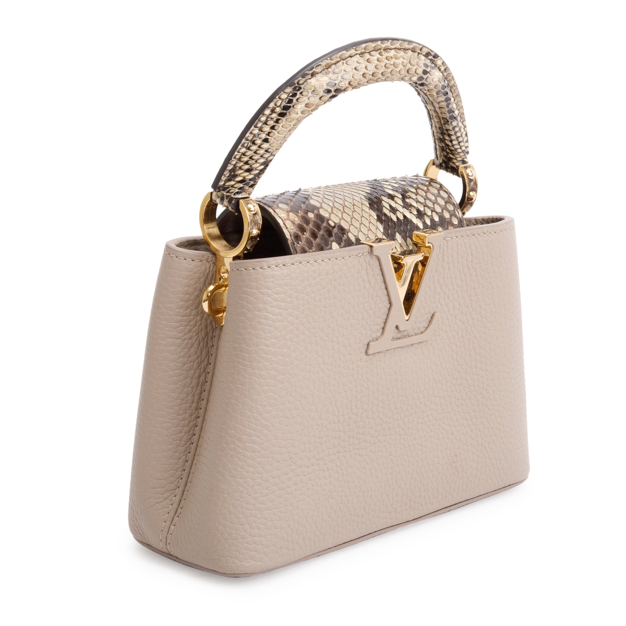 Louis Vuitton 2022 Beige Taurillon Leather Python Trim Capucines Mini w/ Strap