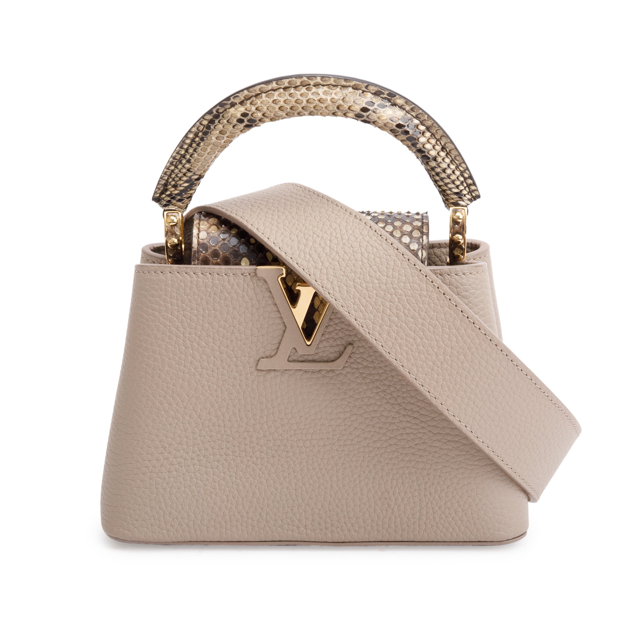 Louis Vuitton 2022 Beige Taurillon Leather Python Trim Capucines Mini w/ Strap