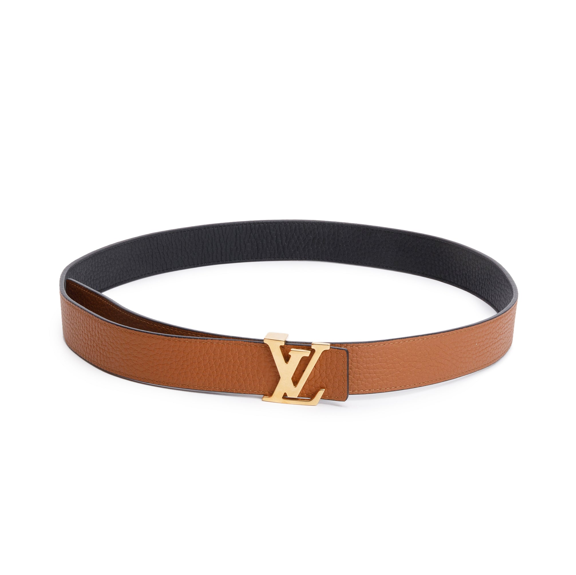 Louis Vuitton 2022 Black & Brown Taurillon Leather LV Initials 30 MM Reversible Belt 90 36 w/ Box