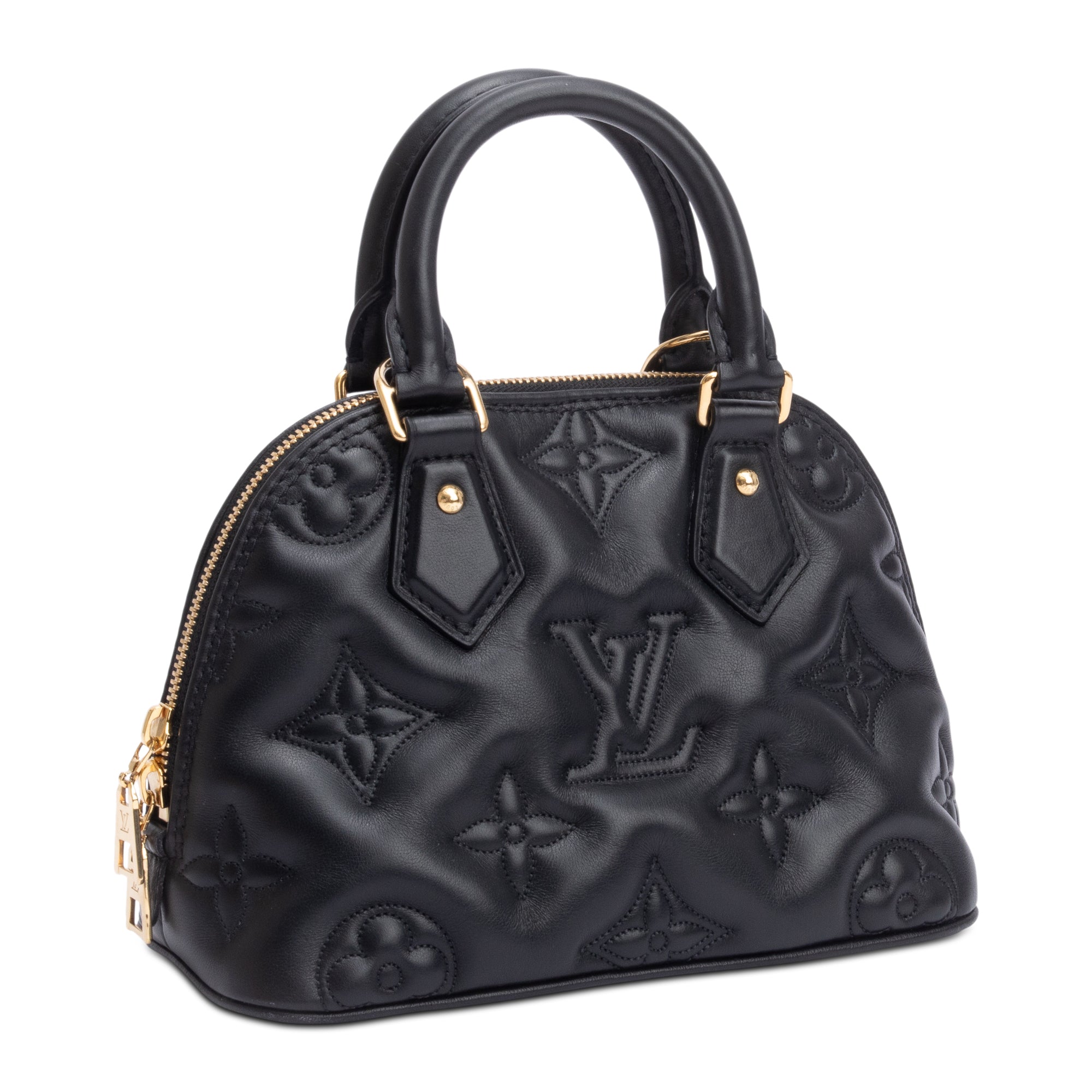 Louis Vuitton 2022 Black Bubblegram Embossed Leather Alma BB w/ Strap & Receipt