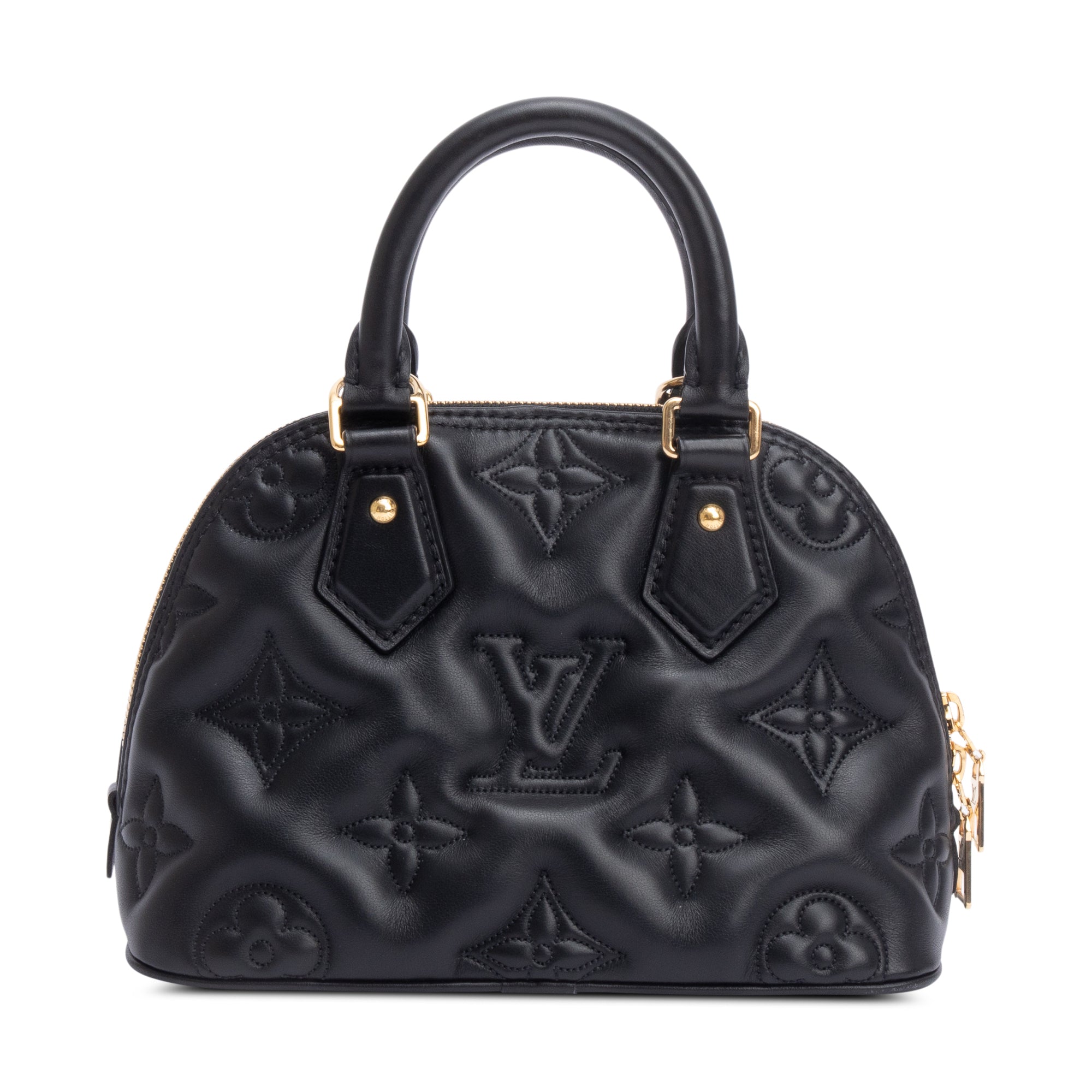 Louis Vuitton 2022 Black Bubblegram Embossed Leather Alma BB w/ Strap & Receipt
