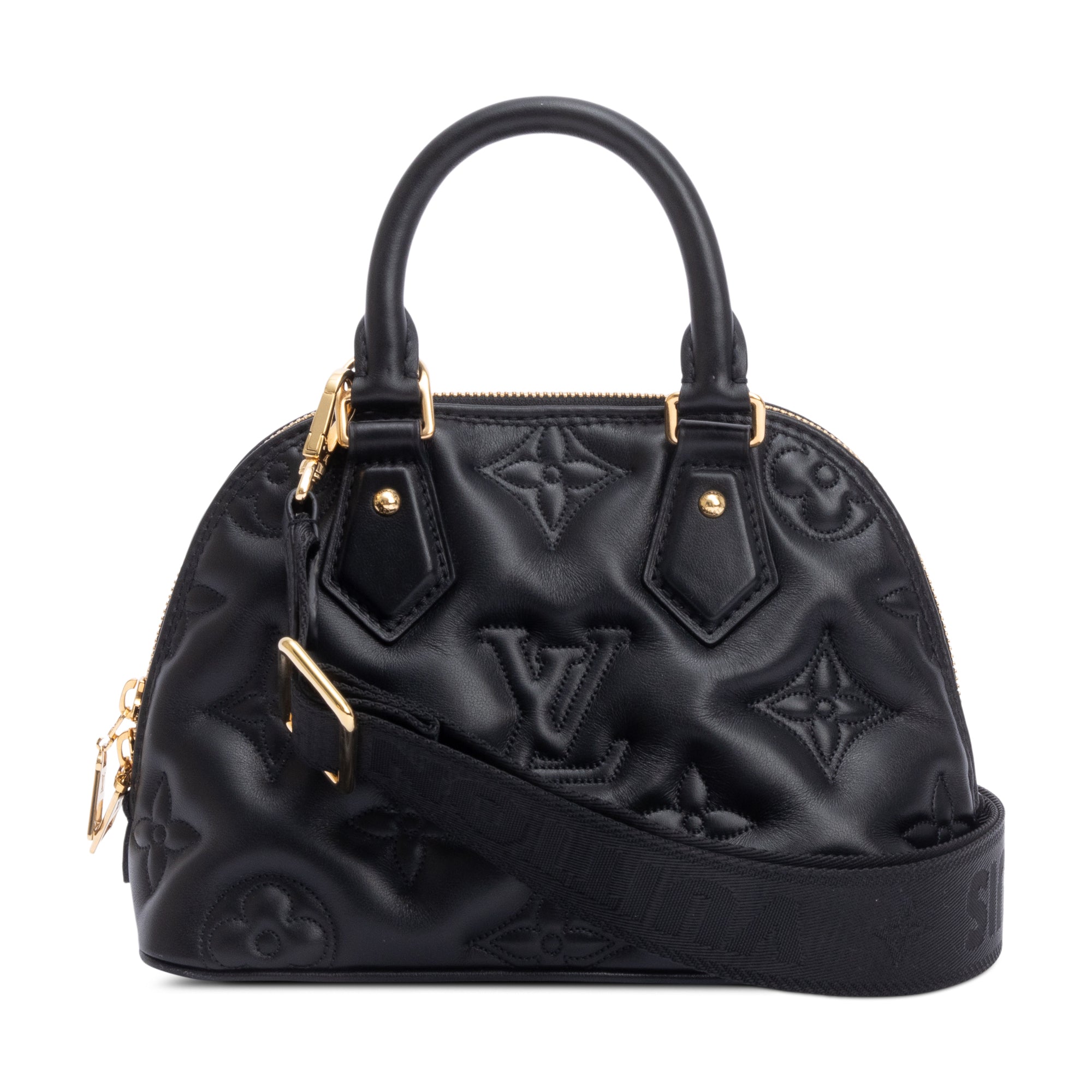 Louis Vuitton 2022 Black Bubblegram Embossed Leather Alma BB w/ Strap & Receipt
