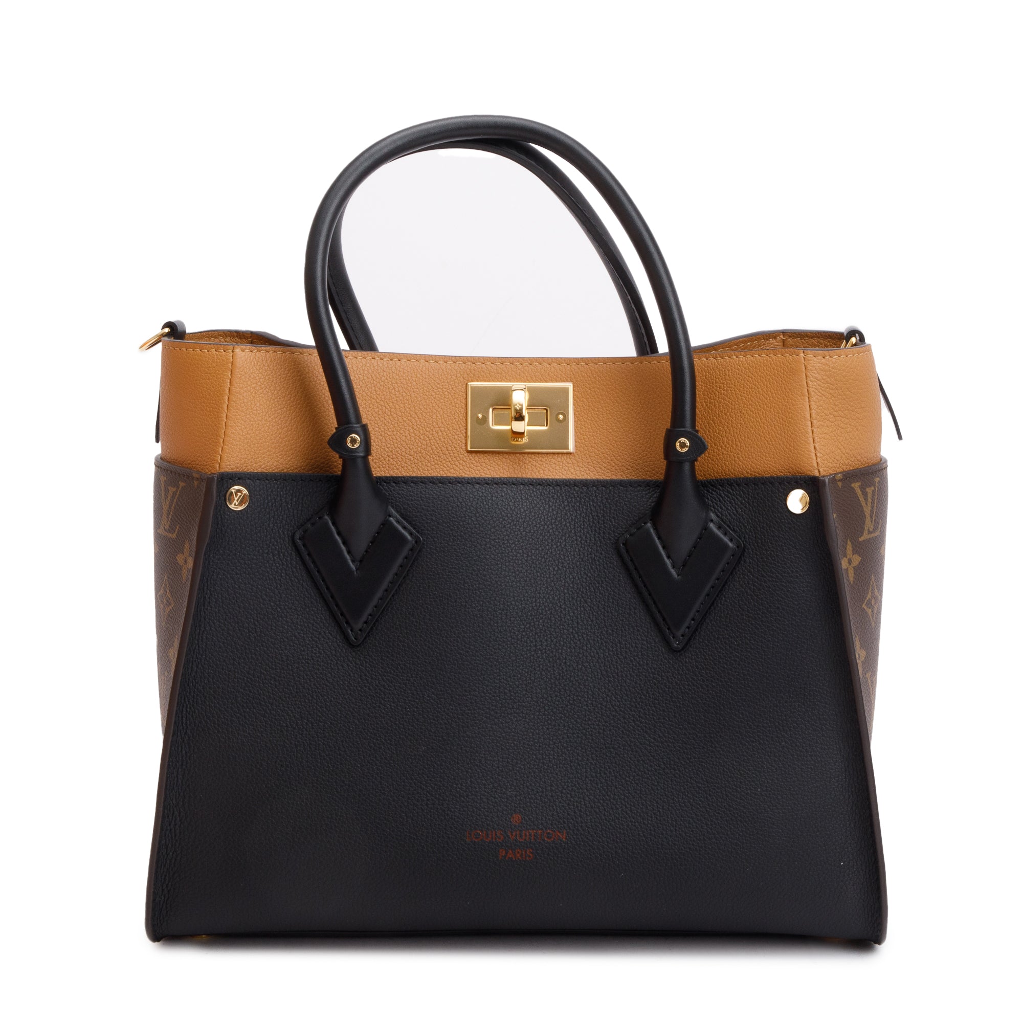 Louis Vuitton 2022 Black Calf Monogram On My Side MM Tote w/ Strap & Box