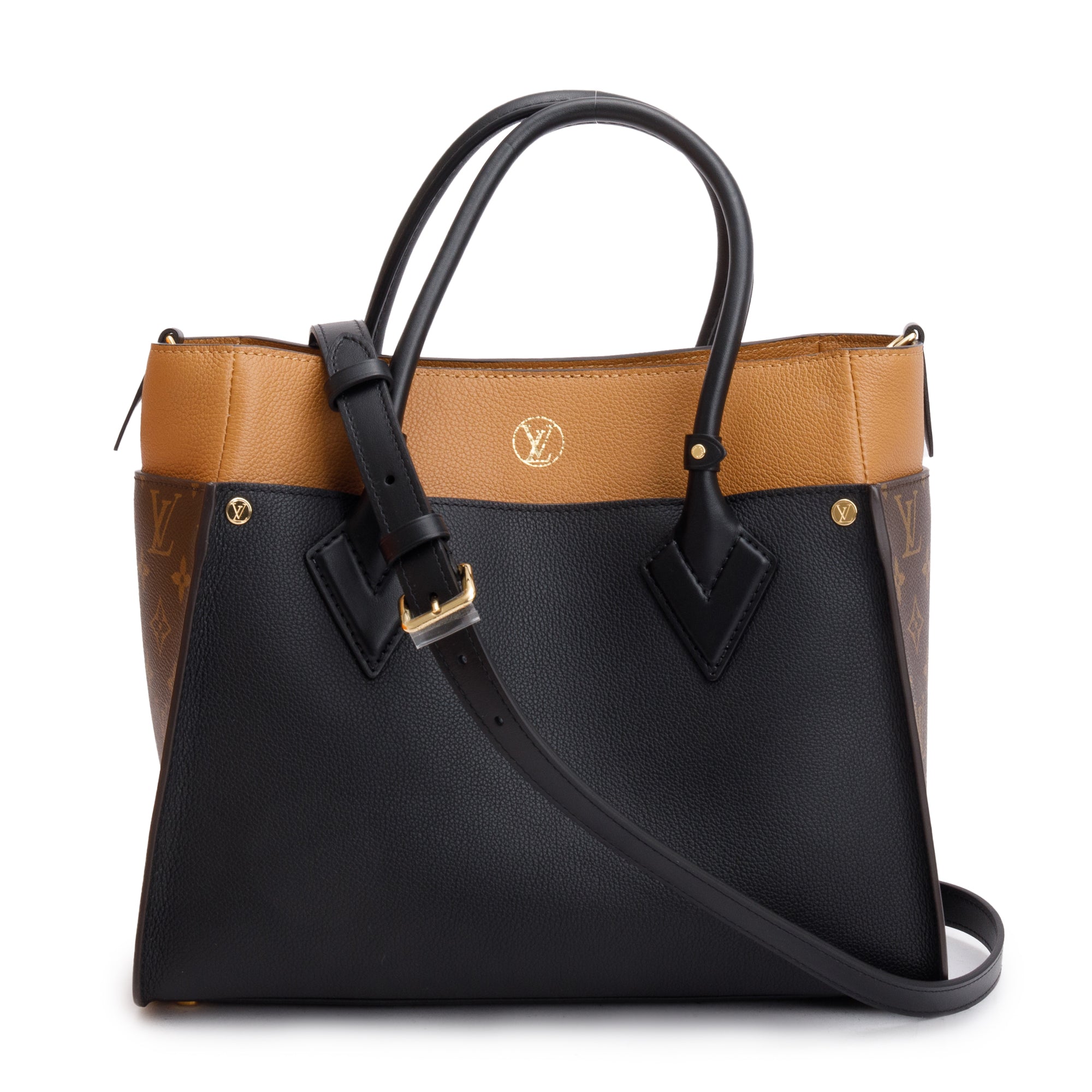 Louis Vuitton 2022 Black Calf Monogram On My Side MM Tote w/ Strap & Box