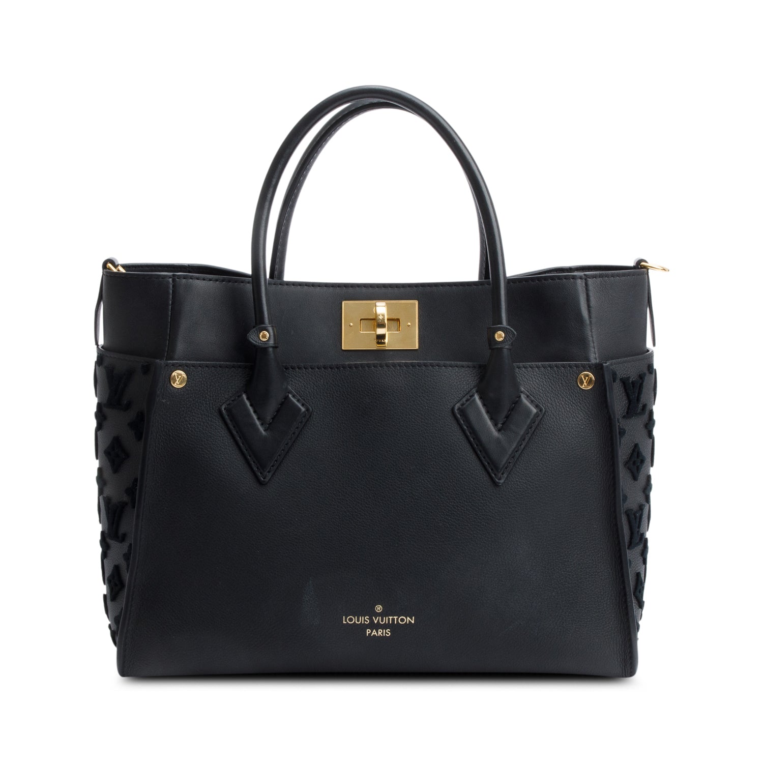Louis Vuitton 2022 Black Calf Monogram Tufting On My Side MM Tote w/ Strap & Receipt