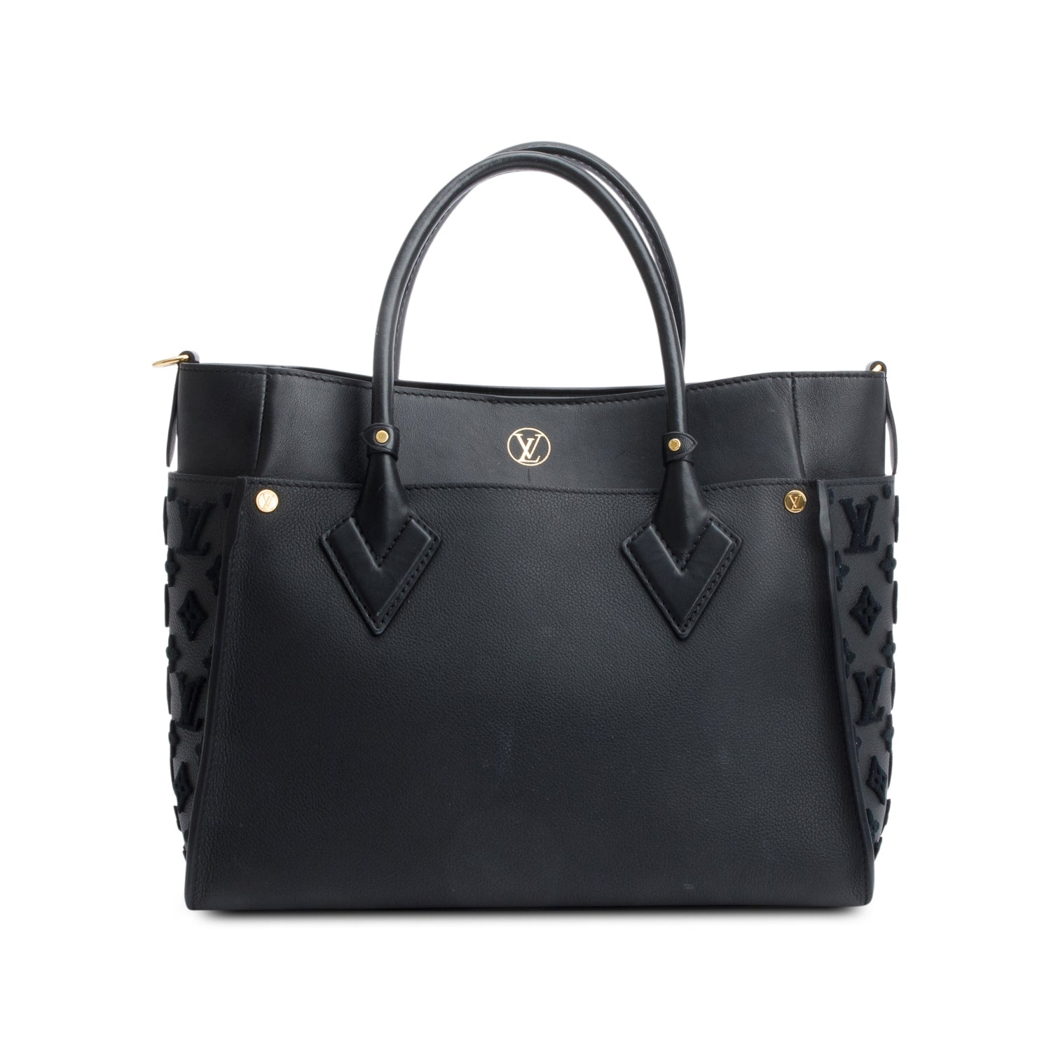 Louis Vuitton 2022 Black Calf Monogram Tufting On My Side MM Tote w/ Strap & Receipt