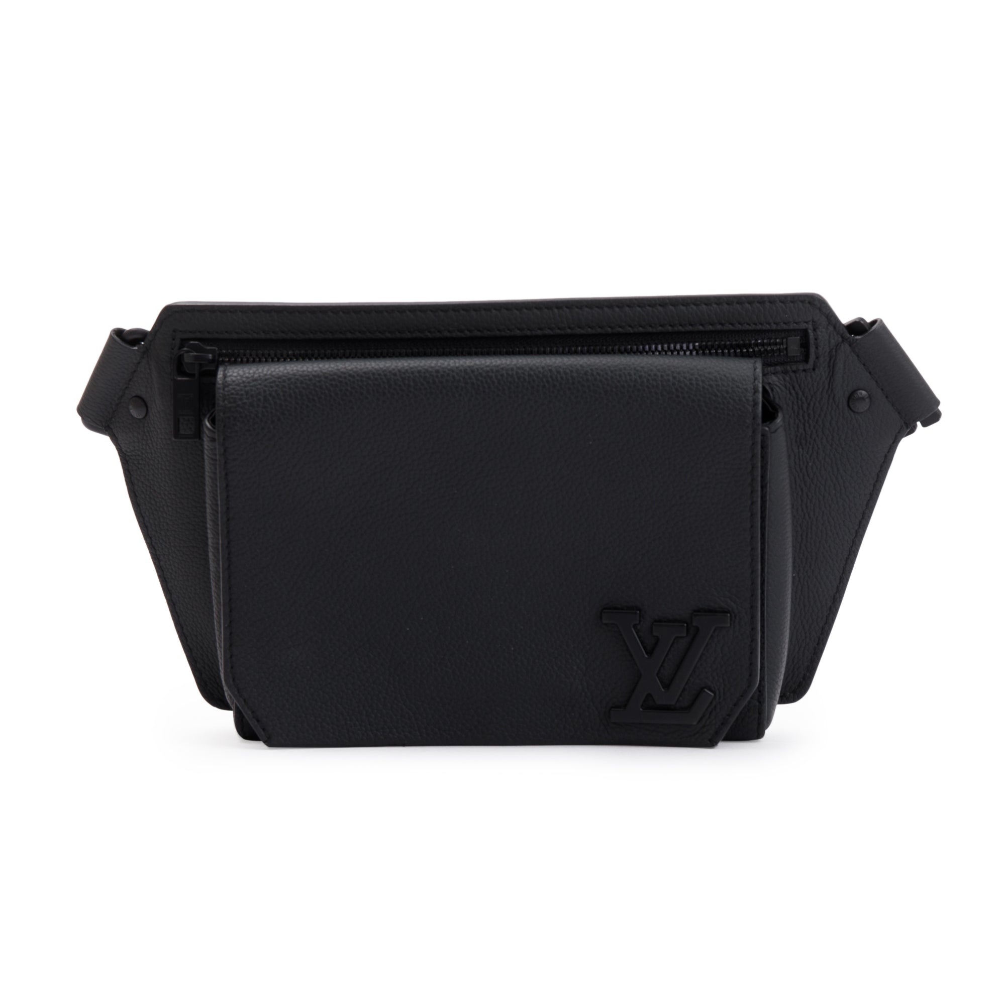 Louis Vuitton 2022 Black Grained Calfskin Aerogram Takeoff Sling Bag w/ Receipt