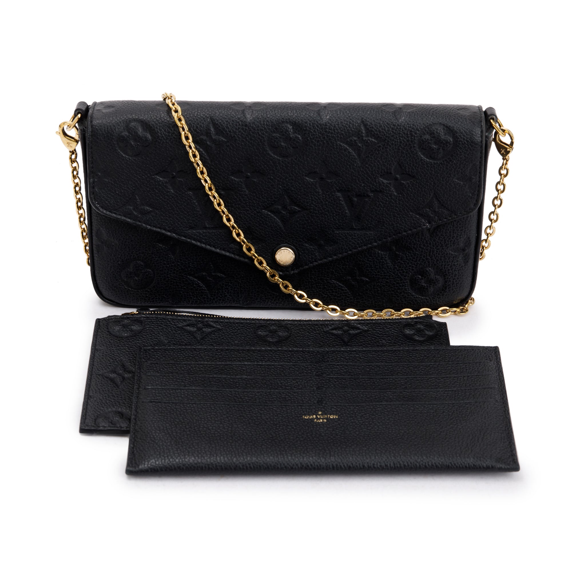 Louis Vuitton 2022 Black Monogram Empreinte Leather Felicie Pochette w/ Receipt & Inserts