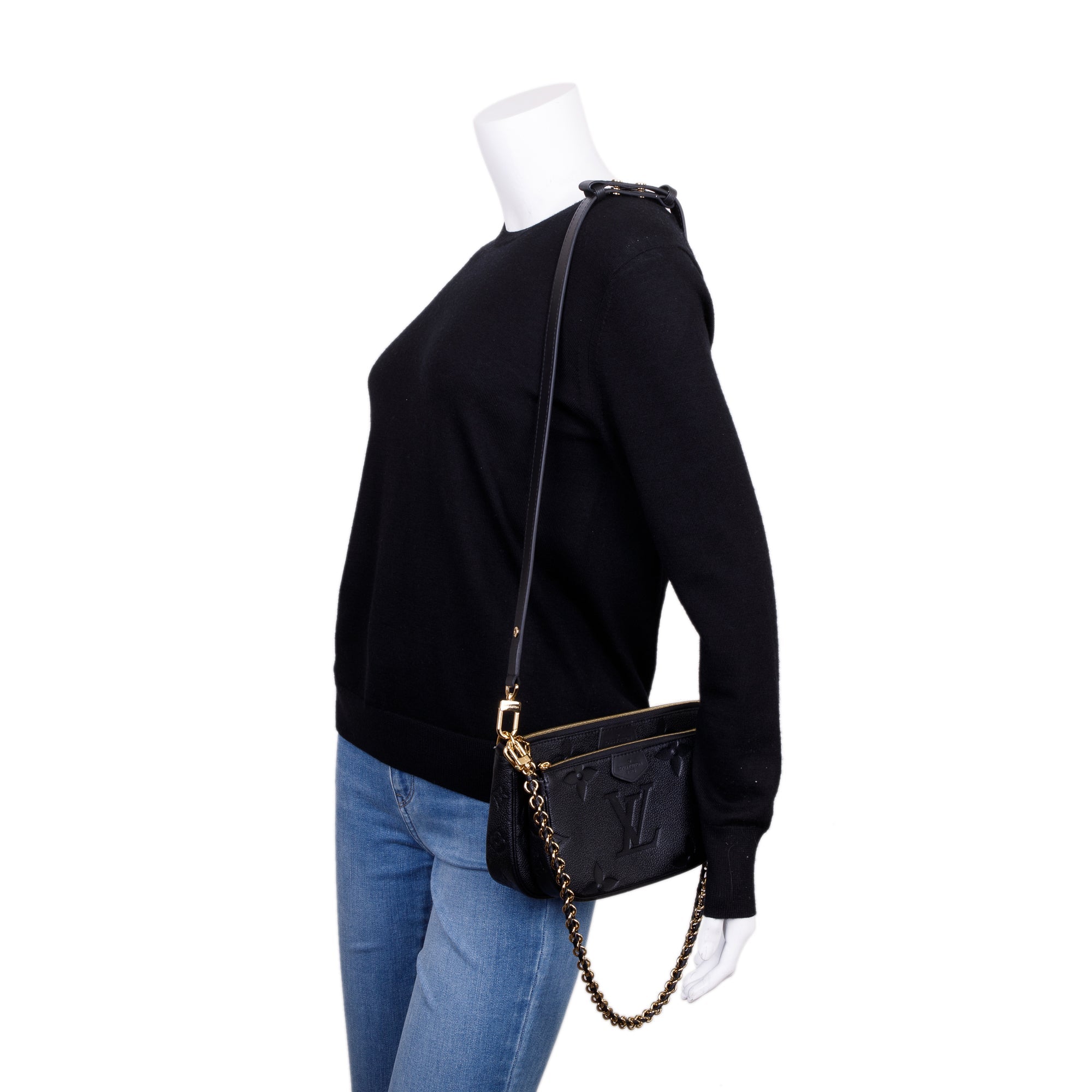 Louis Vuitton 2022 Black Monogram Empreinte Leather Multi-Pochette Accessoires w/ Box