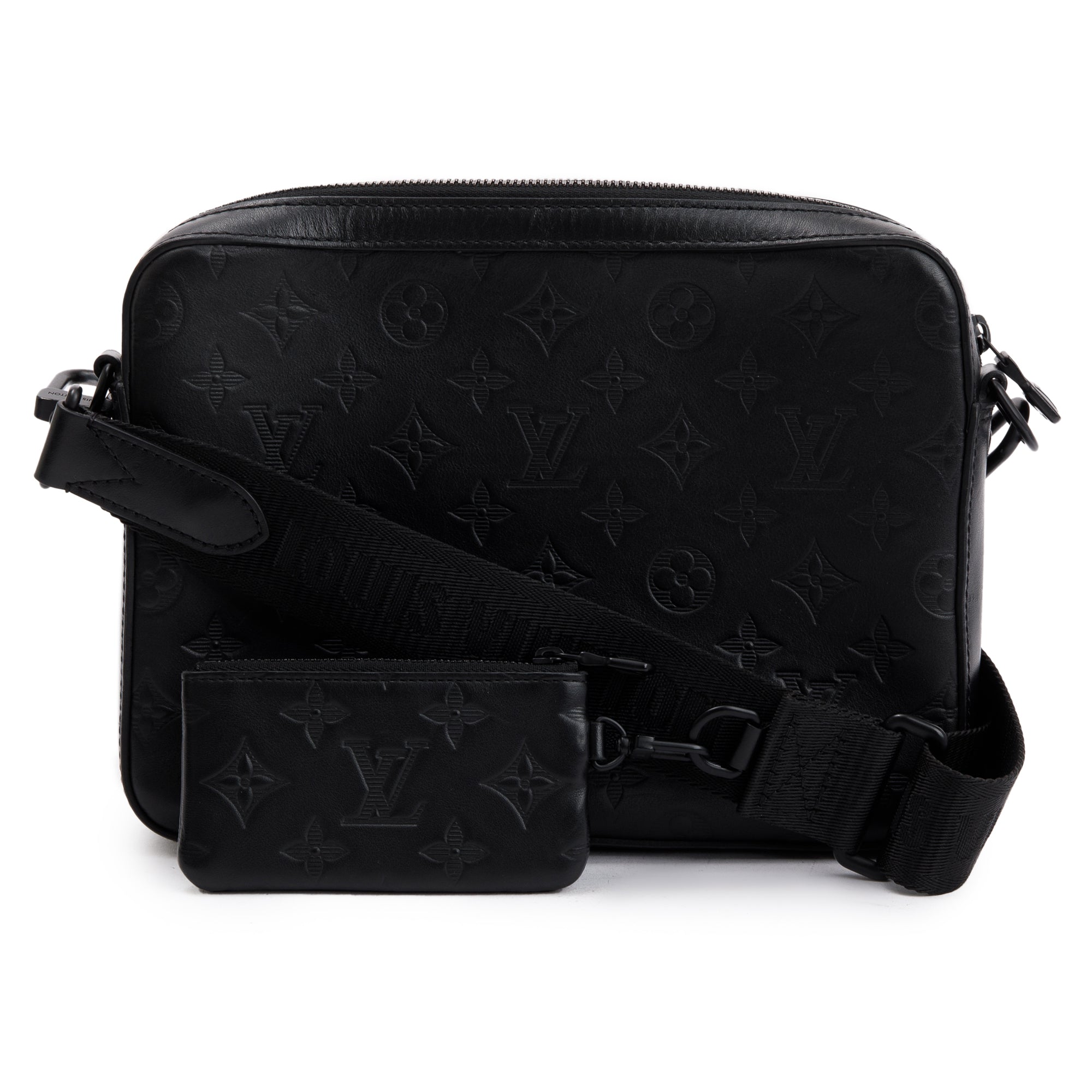 Louis Vuitton 2022 Black Monogram Shadow Embossed Calfskin Leather Duo Messenger Bag