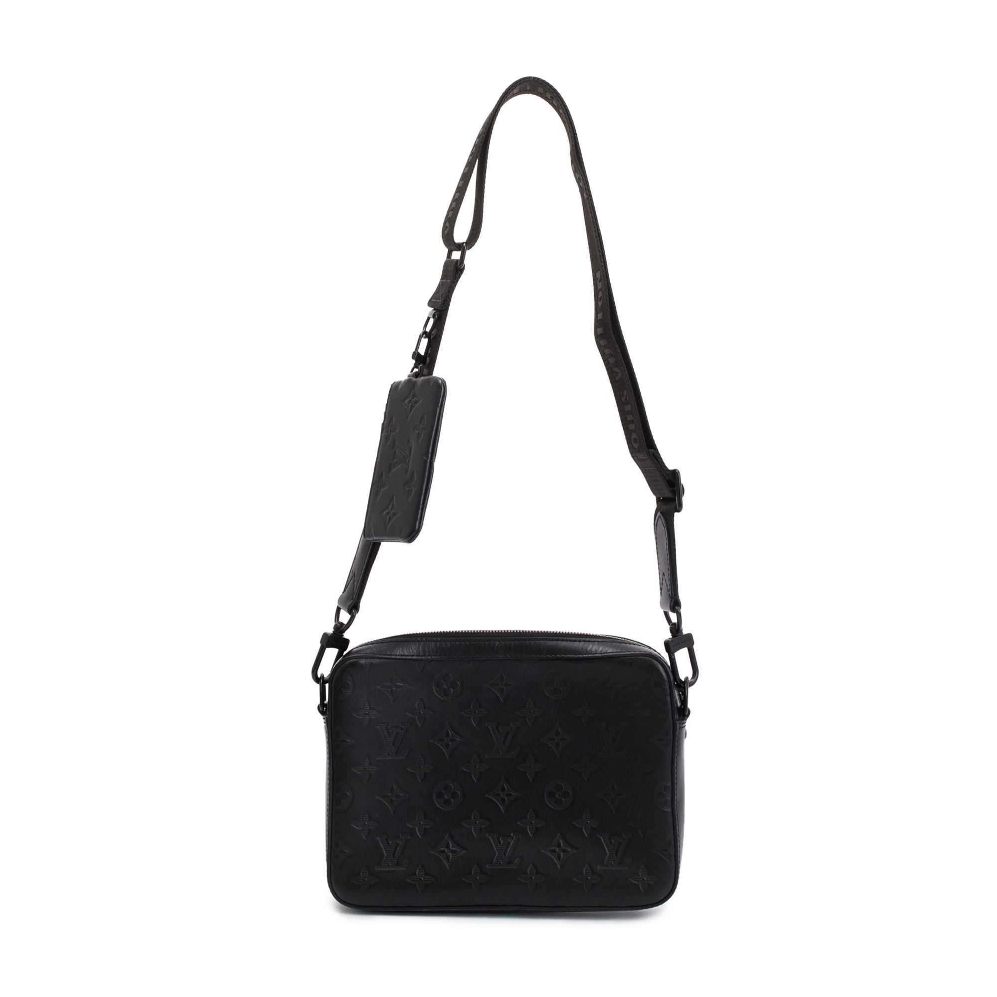 Louis Vuitton 2022 Black Monogram Shadow Embossed Calfskin Leather Duo Messenger Bag