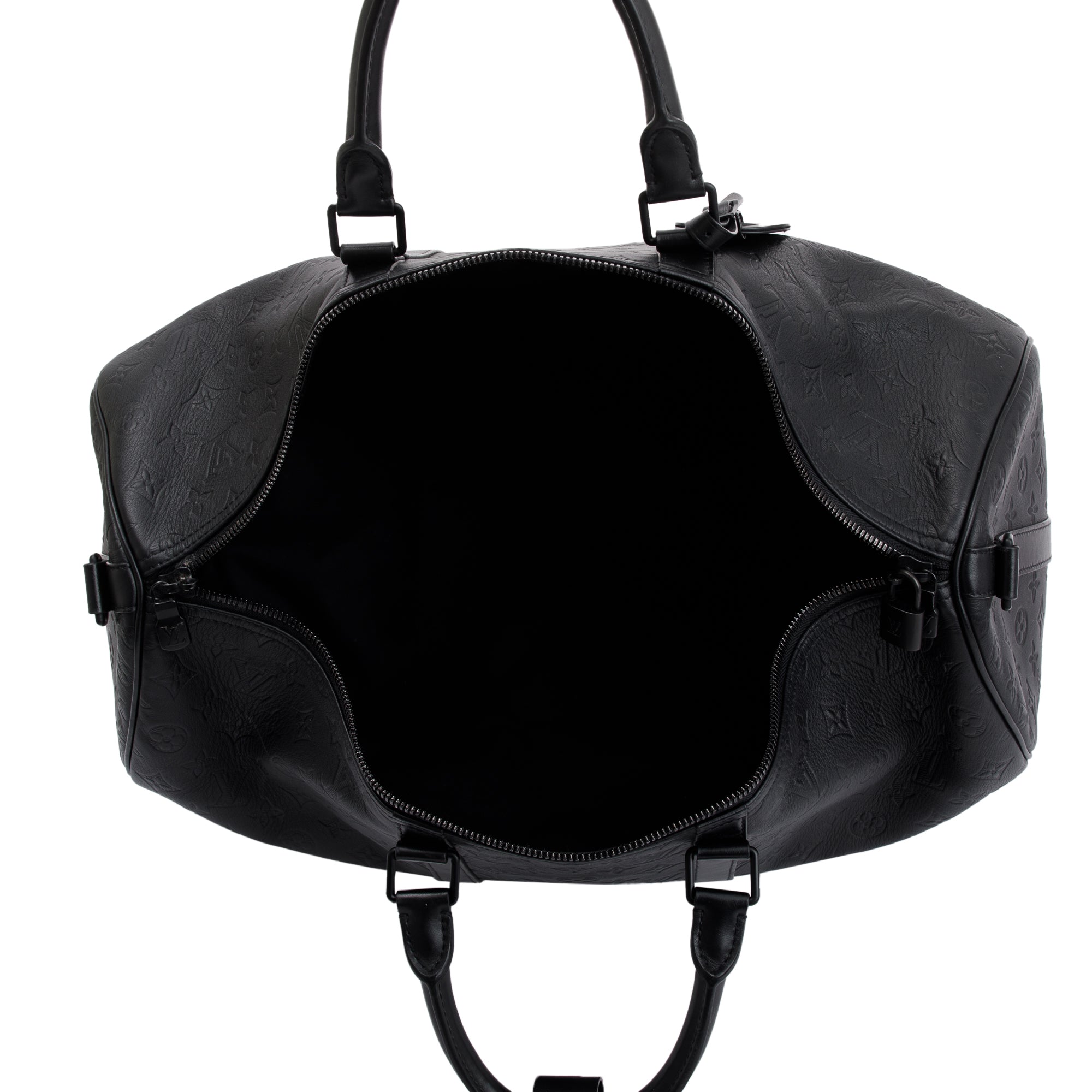 Louis Vuitton 2022 Black Monogram Shadow Embossed Keepall Bandouliere 50 w/ Strap