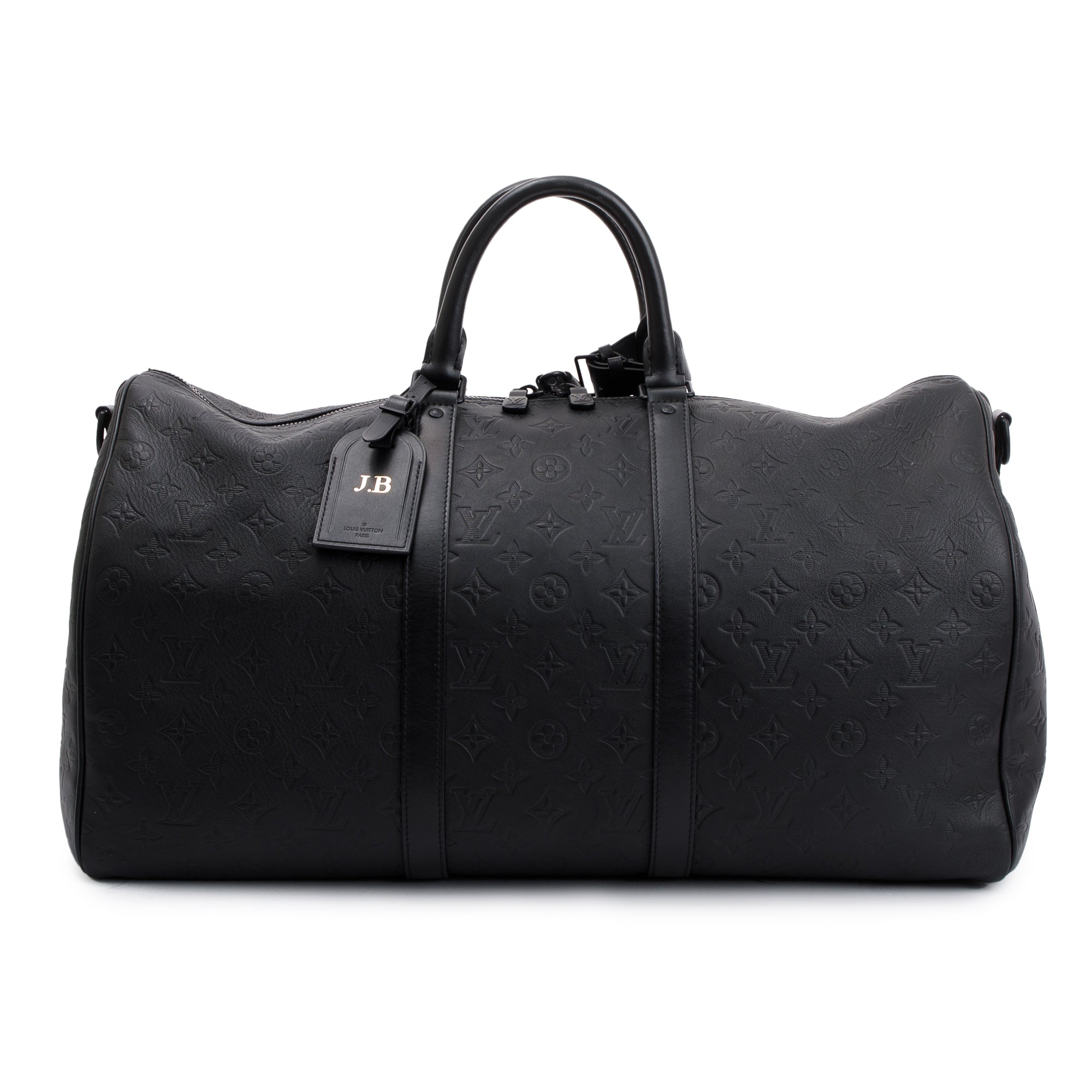 Louis Vuitton 2022 Black Monogram Shadow Embossed Keepall Bandouliere 50 w/ Strap