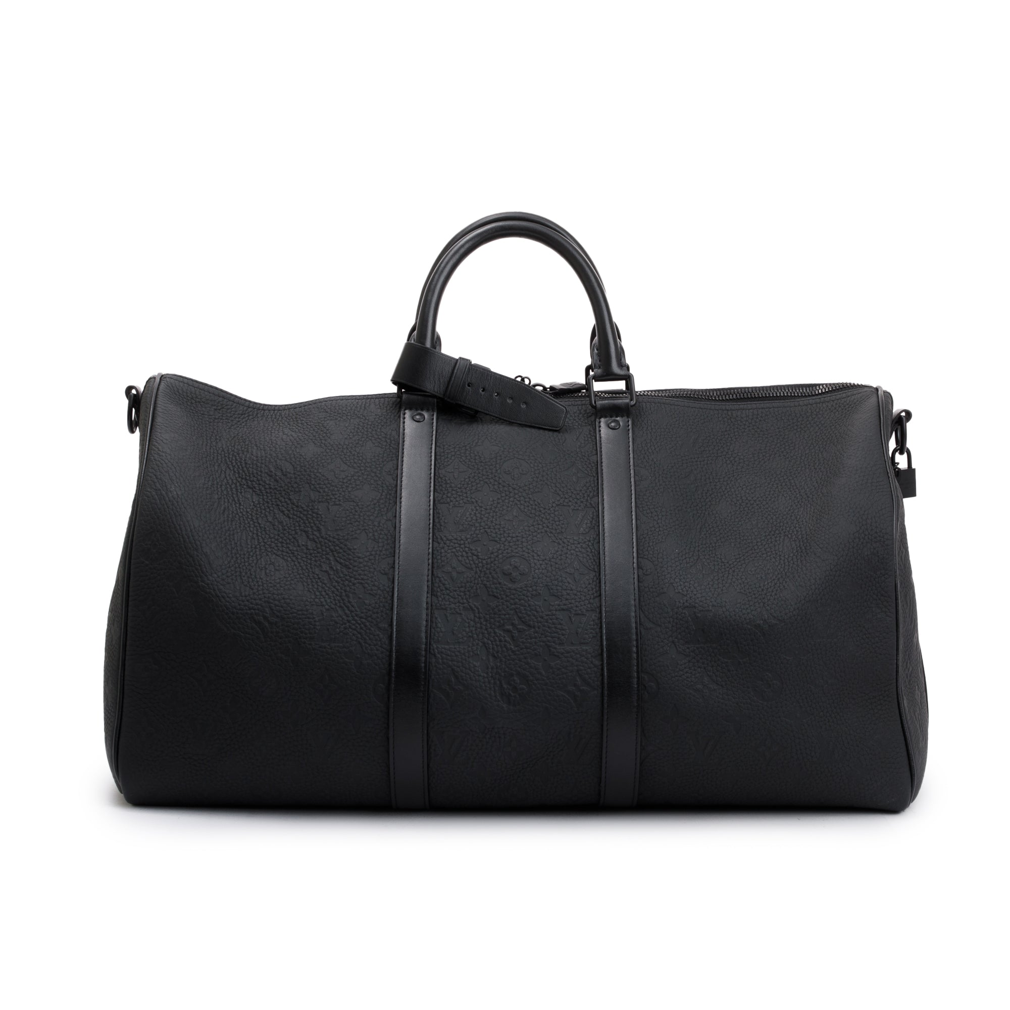 Louis Vuitton 2022 Black Taurillon Monogram Embossed Leather Keepall Bandouliere 50 w/ Strap